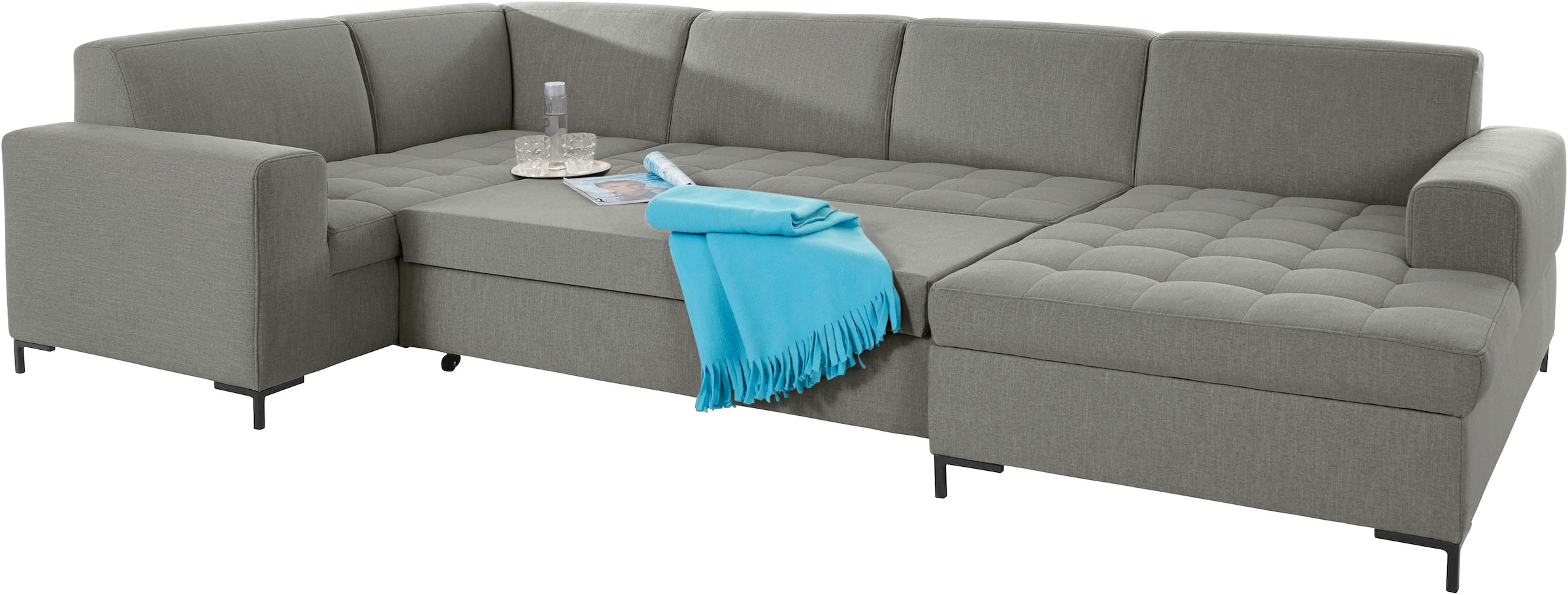 OTTO products Wohnlandschaft »Grazzo, aktuelle Steppung im Sitz, viel Platz, zeitlos, U-Form«, hochwertige Stoffe aus recyceltem Material, Steppung im Sitzbereich
