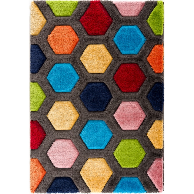 my home Hochflor-Teppich »Bras«, rechteckig, modernes 3D-Design, bunter  Teppich