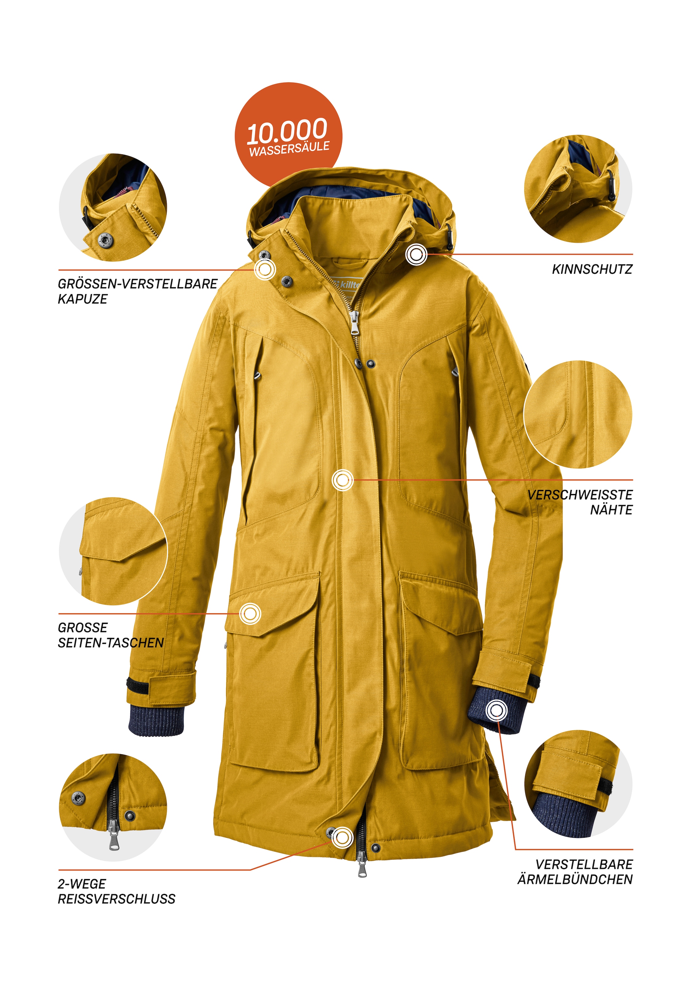 Killtec Funktionsmantel »KOW 186 GRLS CT« Wasserdichter Parka mit abnehmbarer Kapuze und viel Stauraum