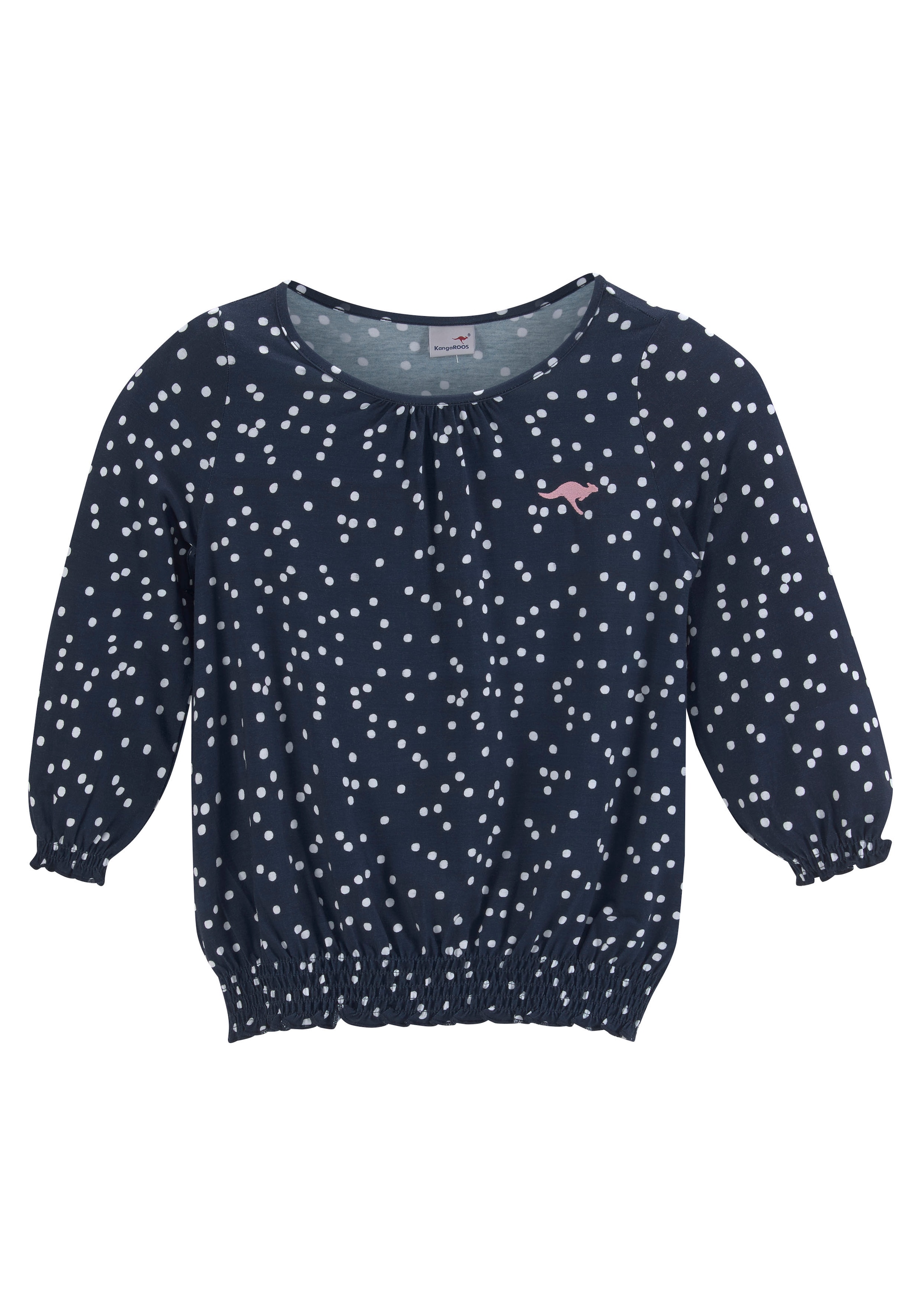 KangaROOS Langarmshirt », Viskoseshirt mit 3/4 Arm«, weite Passform, gepunktetes Design, Rundhalsausschnitt