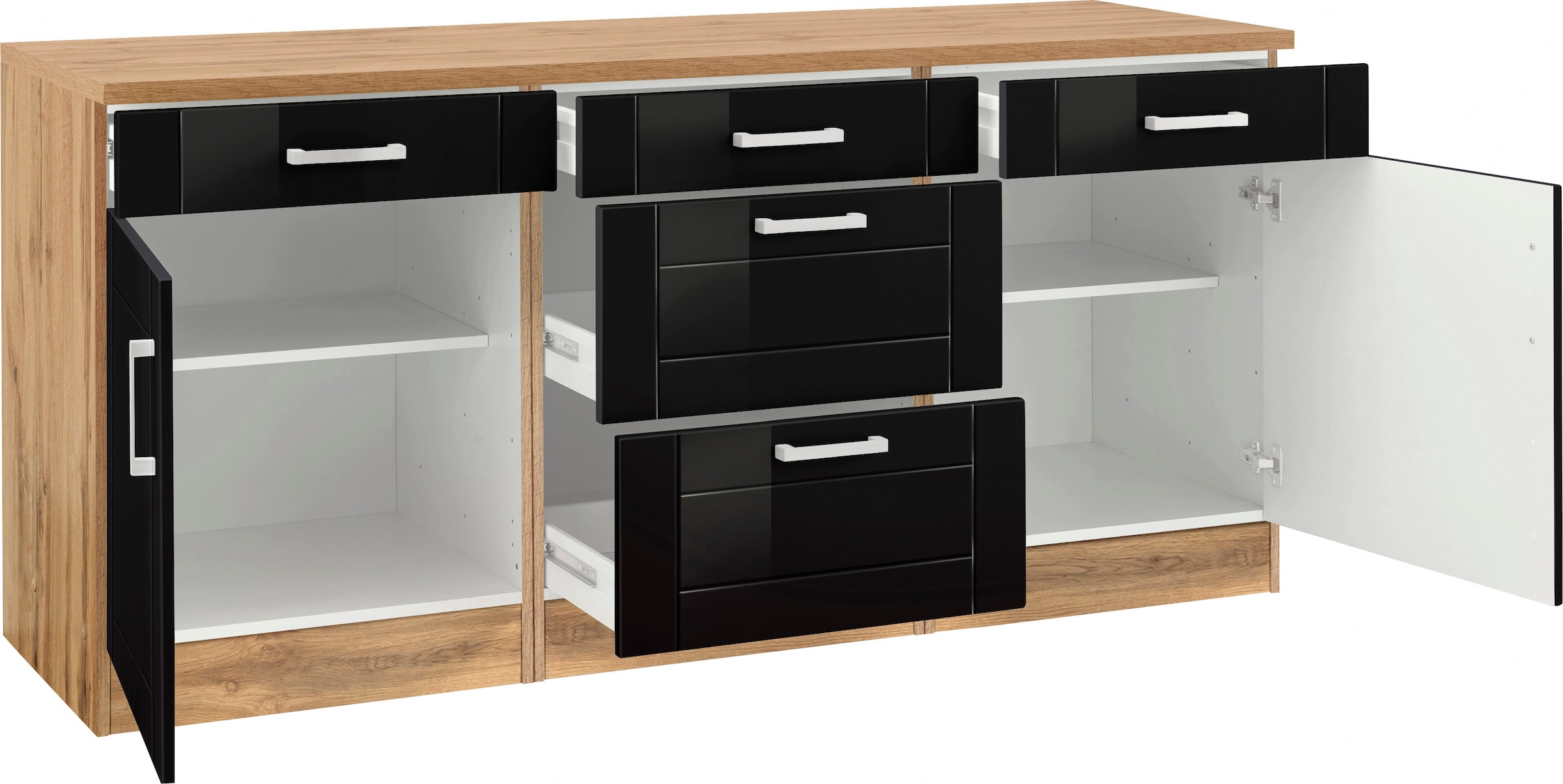 KOCHSTATION Unterschrank »KS-Tinnum«, 180 cm breit, Metallgriffe, MDF Fronten, 3 Schubkästen, 2 Auszüge