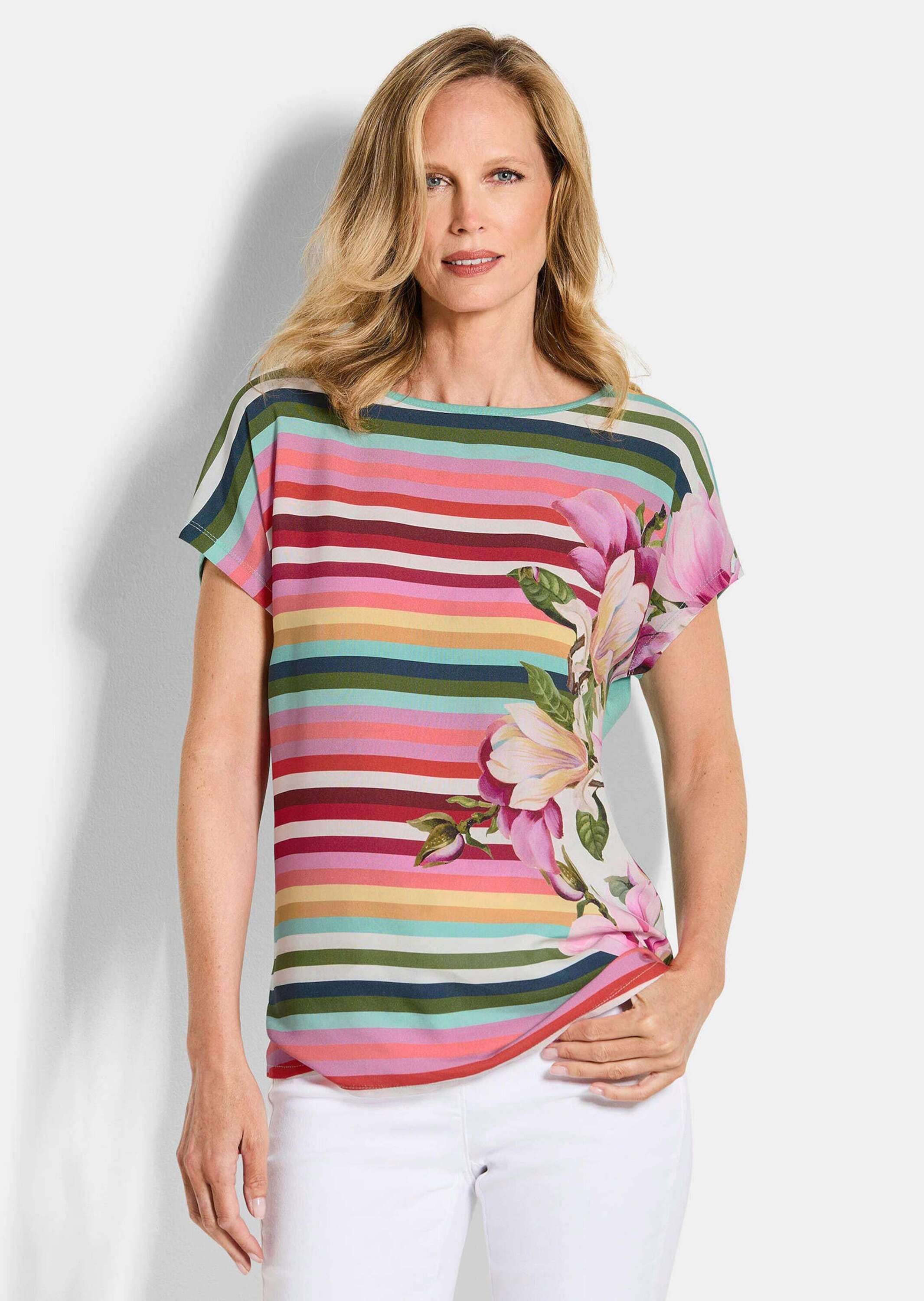 GOLDNER Schlupfbluse »Streifenshirt mit floralen Akzenten« Rückteil aus stretchbequemen Viskosejersey