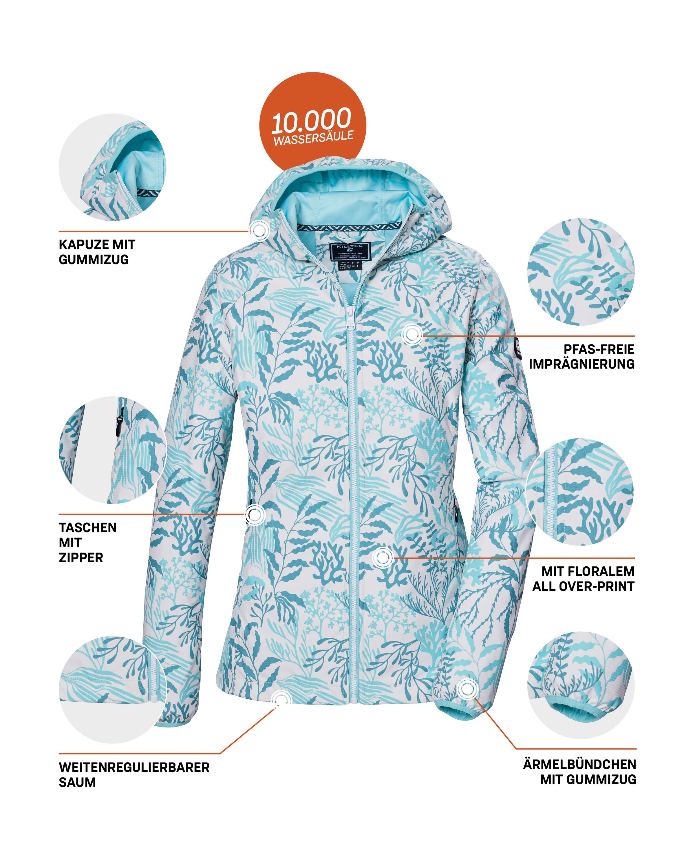 Killtec Softshelljacke »KOS 56 WMN SFTSHLL JCKT« Wasserabweisende, winddichte Softshelljacke mit floralem Print