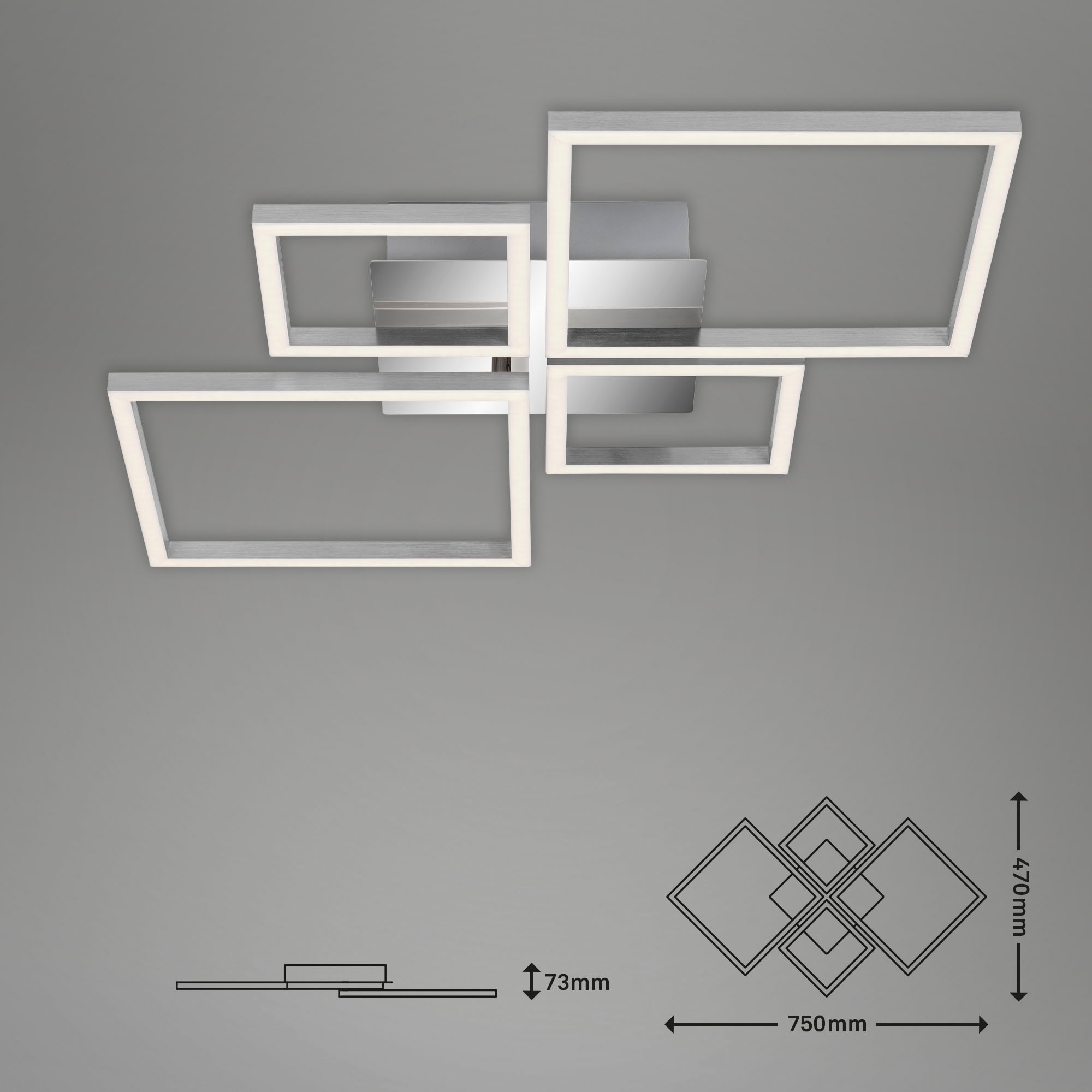 Briloner Leuchten LED Deckenleuchte »3128018 FRAME«, Leuchtmittel LED-Board | LED fest integriert, Deckenlampe, 75x47x7,3cm, Chrom-Alu, 44W, Wohnzimmer, Schlafzimmer