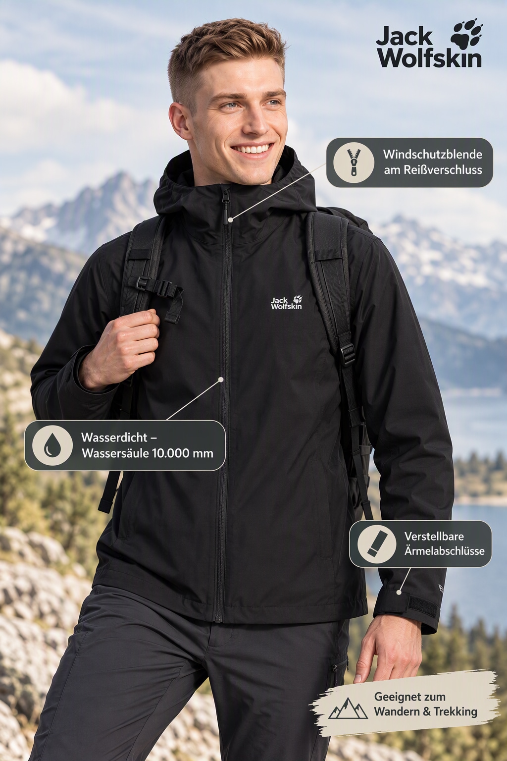 Jack Wolfskin Regenjacke »OUTROVERT 2L JKT M« mit Kapuze mit Kapuze, atmungsaktiv, wasserdicht