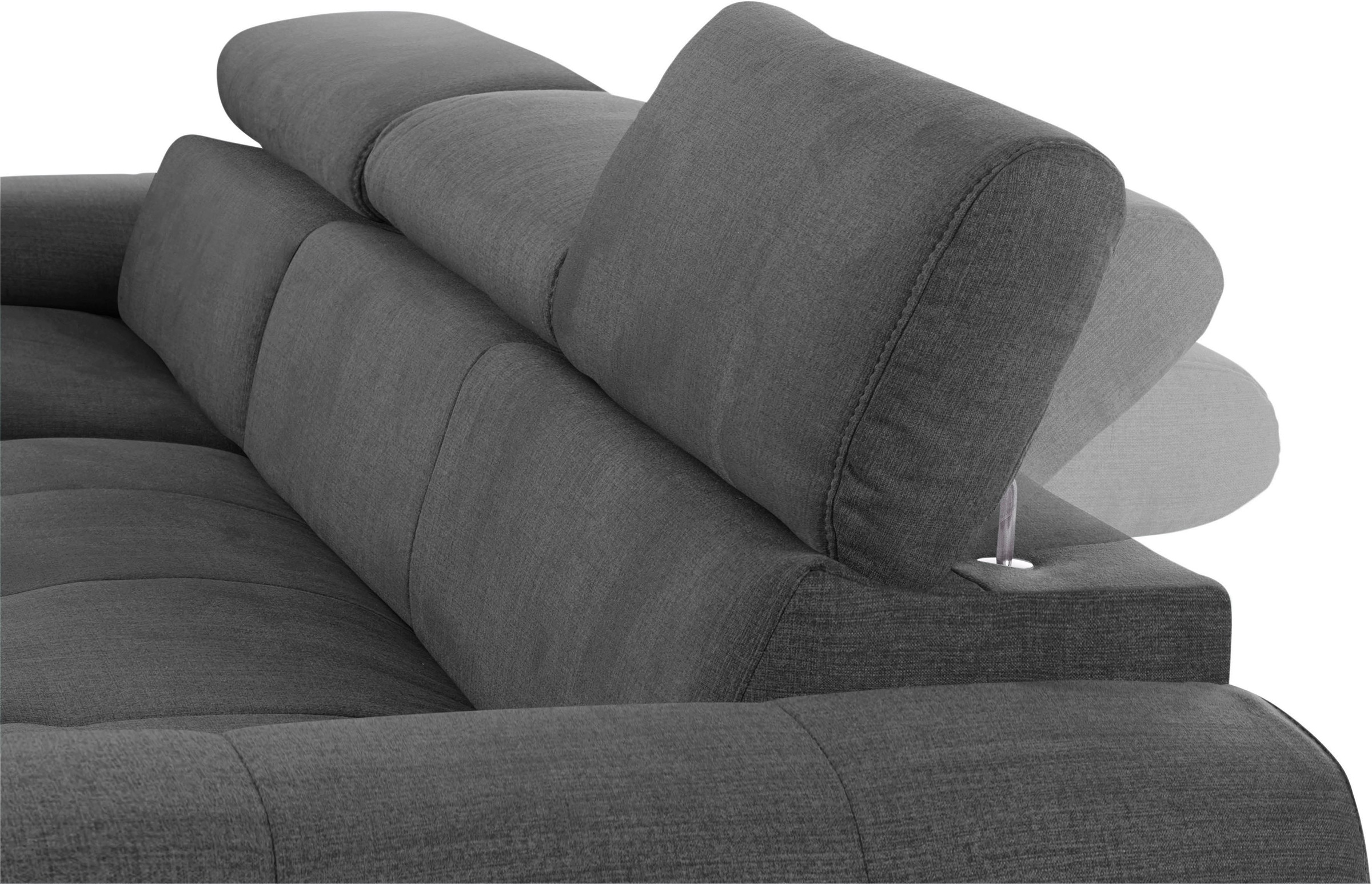 COTTA Ecksofa »Mia L-Form mit 3 Zierkissen«, wahlweise mit Bettfunktion, Bettkasten, Beleuchtung & Wireless-Charger