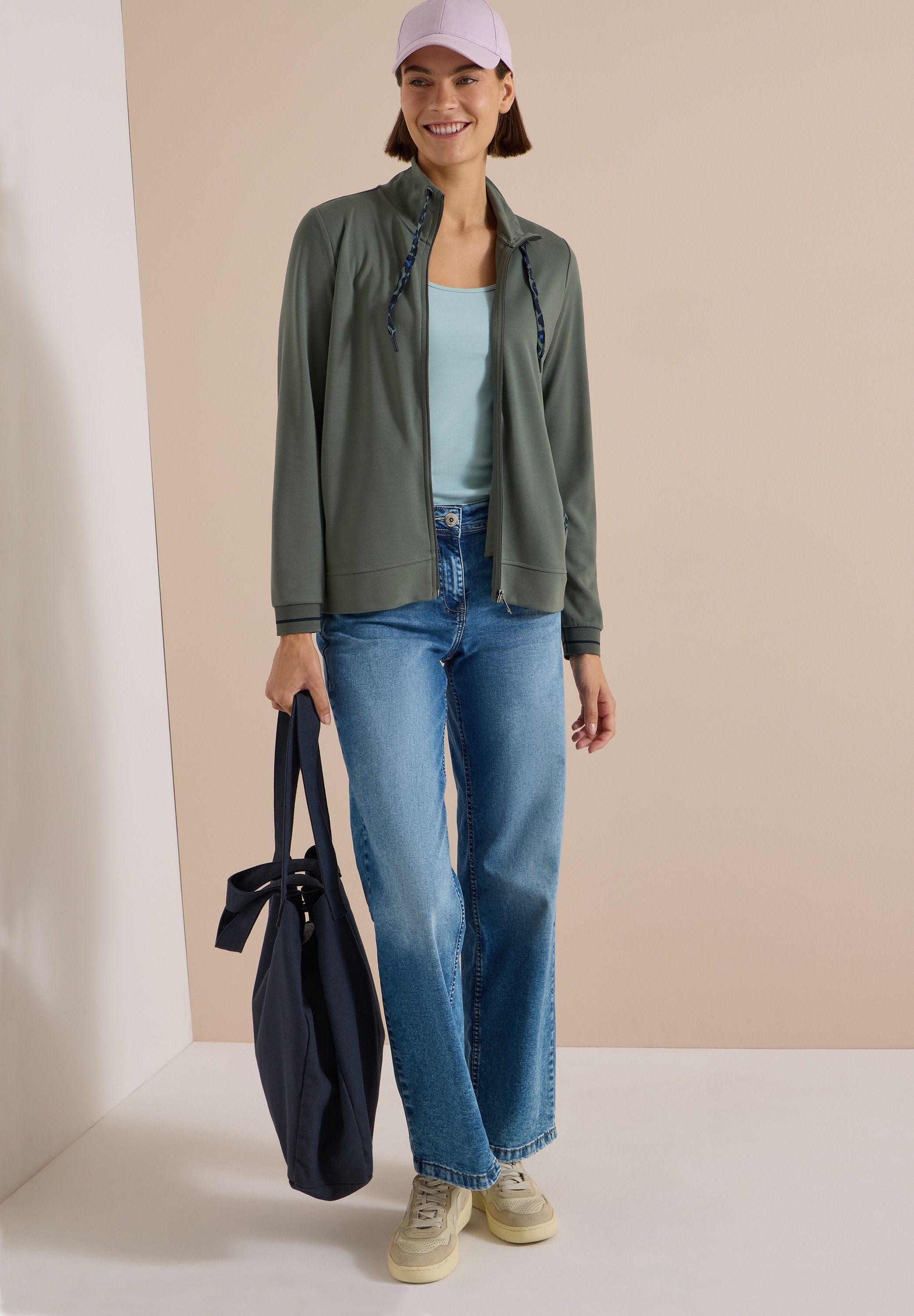 Cecil Sweatjacke mit Animal-Print Details, Stehkragen, Viskosemix