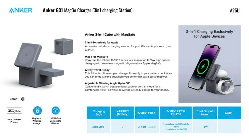 Anker Smartphone-Ladegerät »Charger 3-in-1 Cube with MagSafe« ➥ 3