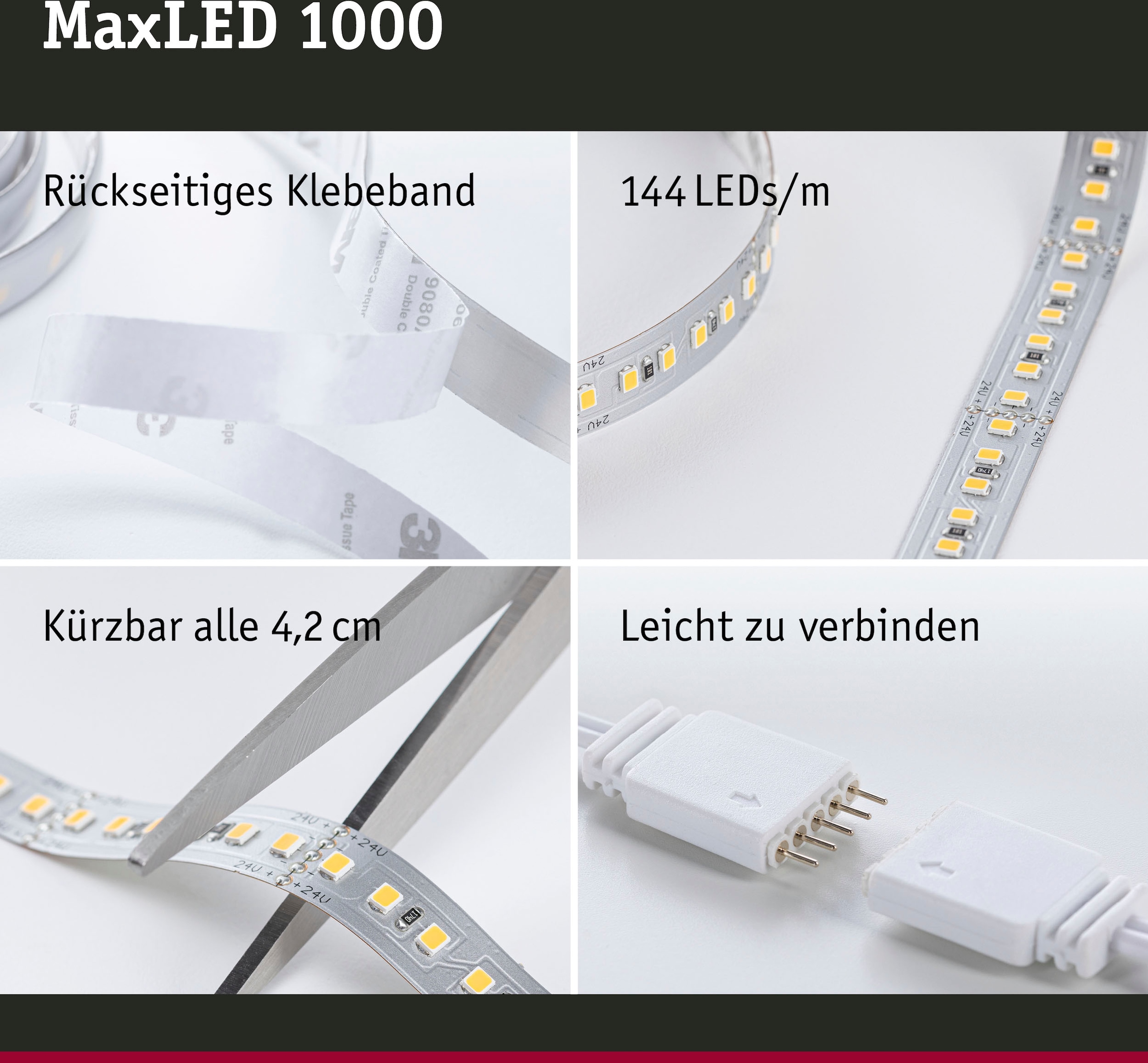 Paulmann LED-Streifen »MaxLED 1000 Basisset 1,5m Tageslichtweiß 18W 1100lm/m 6500K«, 1 St.-flammig, Basisset,Tageslichtweiß 18W 1100lm/m 6500K