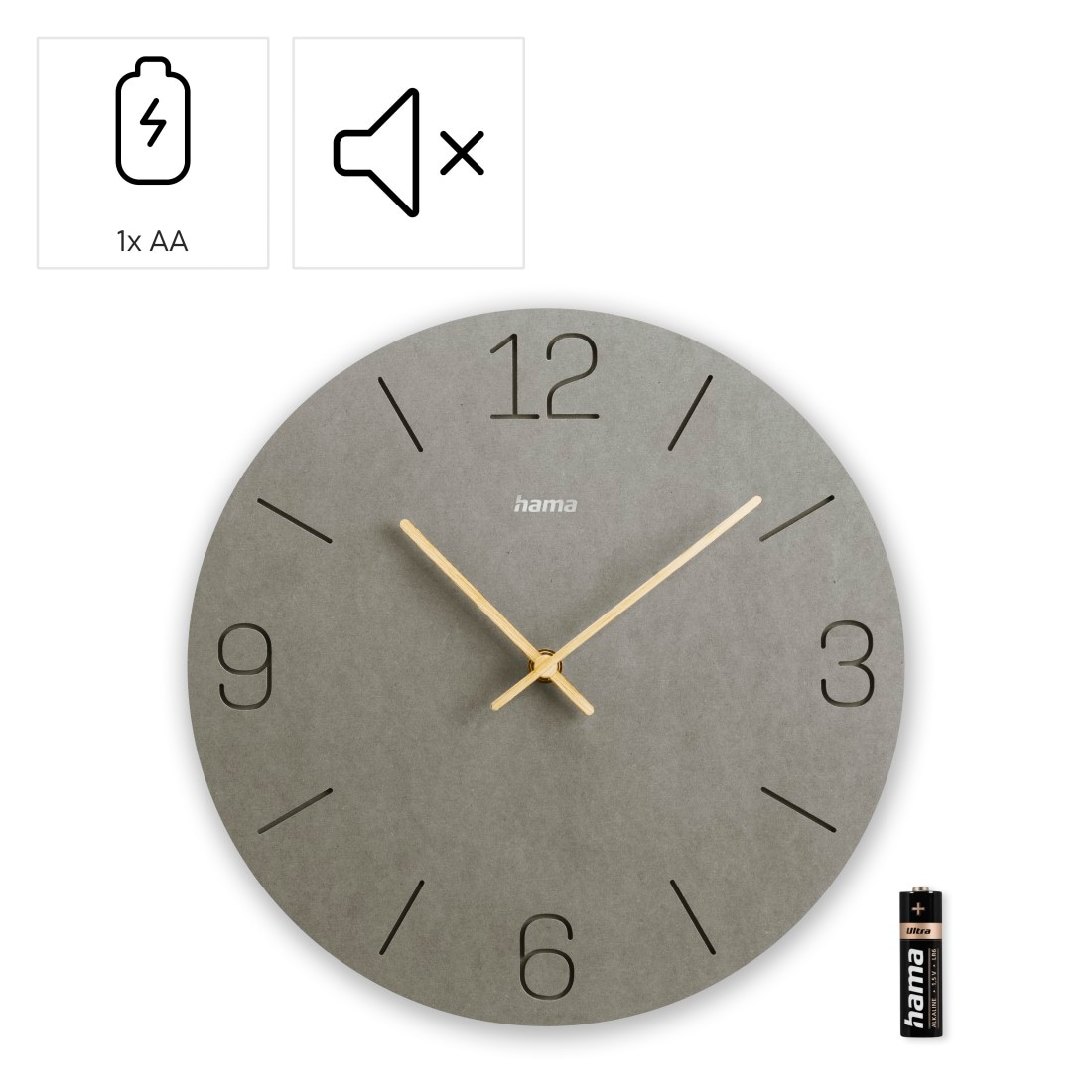 Hama Wanduhr »Uhr "Kreta", Ø 30 cm, Grau« eingravierte Ziffern