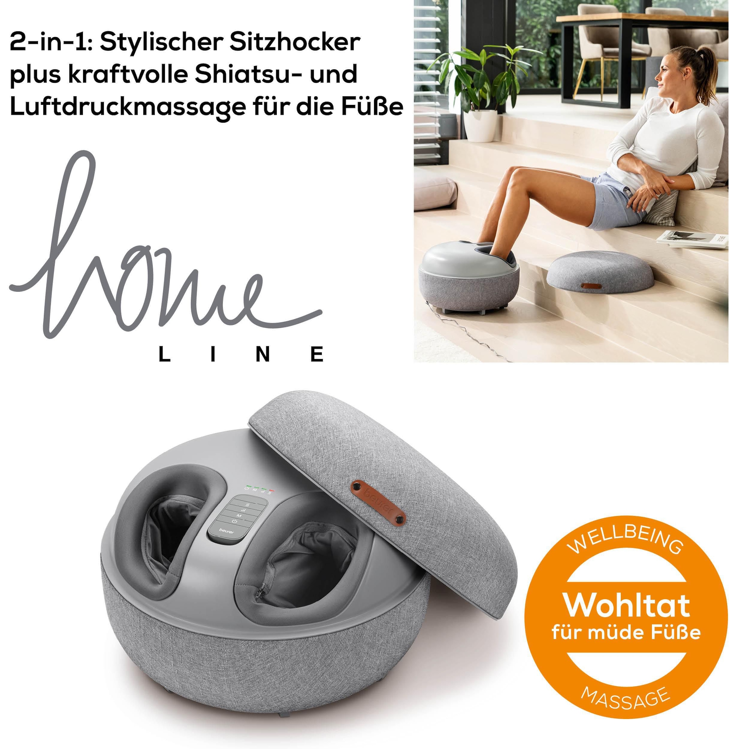 BEURER Shiatsu-Fußmassagegerät »FM 120 2-in-1: stylischer Hocker und Massagegerät«, Mit Luftkompressionsmassage und Shiatsu-Massage, inkl. Wärmefunktion