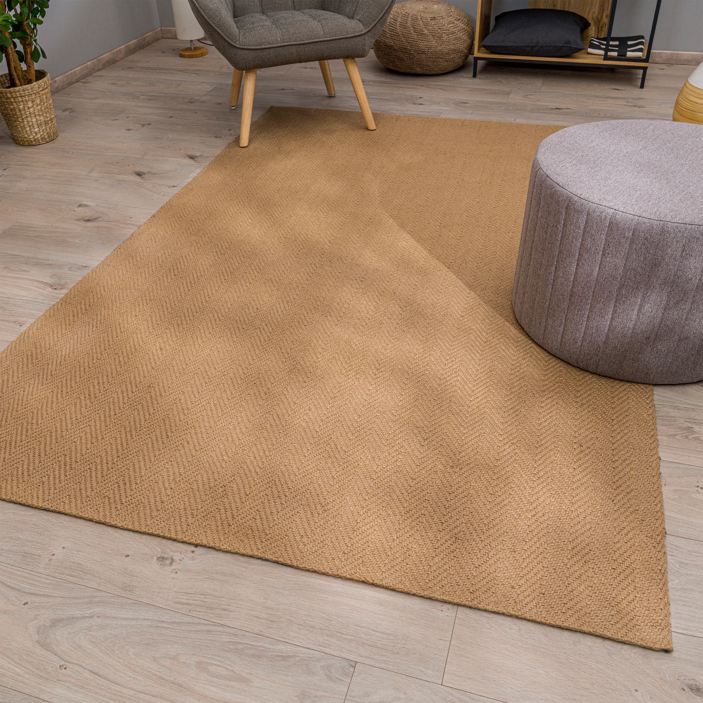 Paco Home Teppich »Aalborg 533«, rechteckig, 4 mm Höhe, Flachgewebe,Fischgrätmuster, handgewebt, reine Naturfaser, Boho