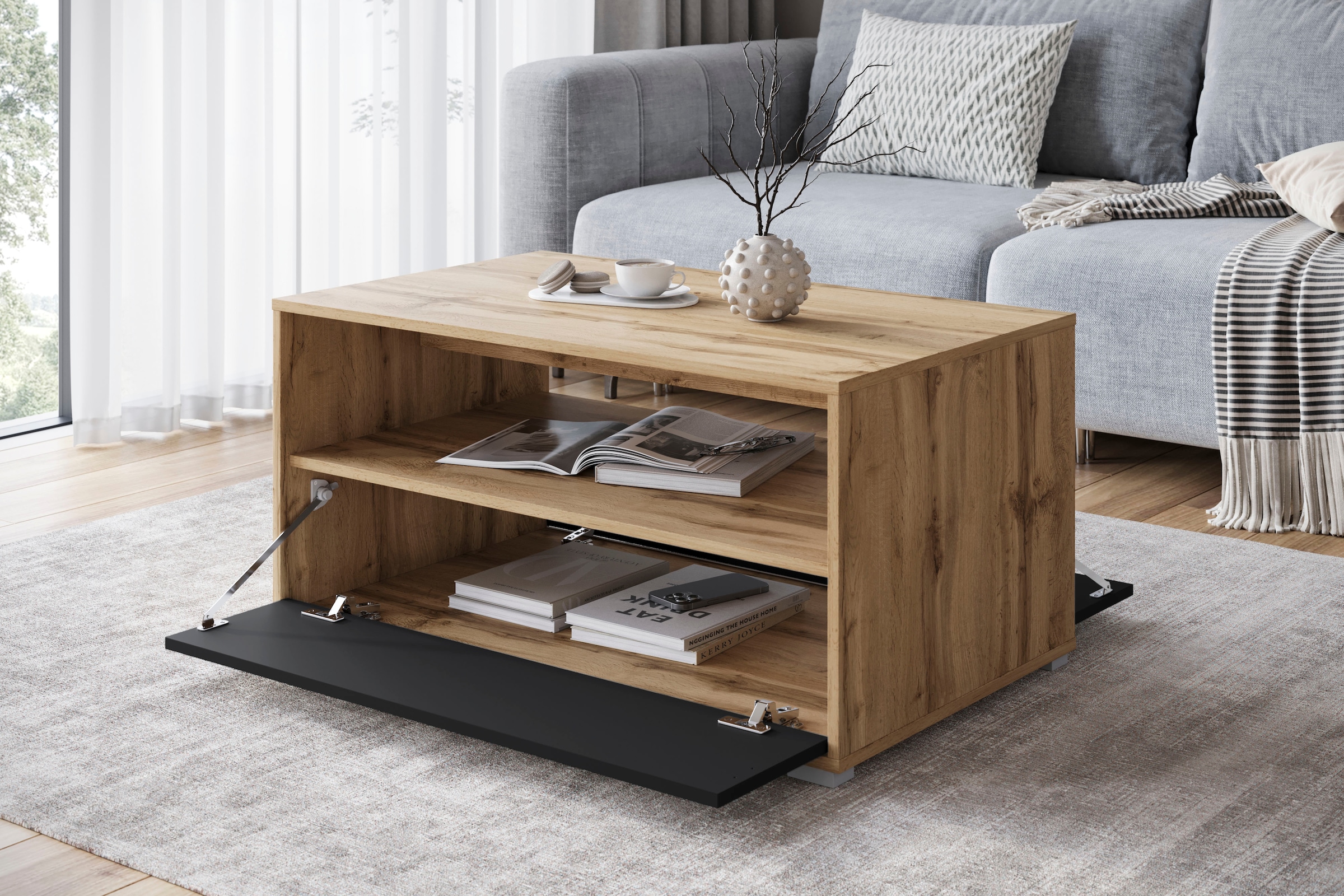 INOSIGN Couchtisch »Kenia« 1 Stk. tlg. Rechteckiger Kaffeetisch, 90x55 cm, mit offenem und geschlossenem Fach