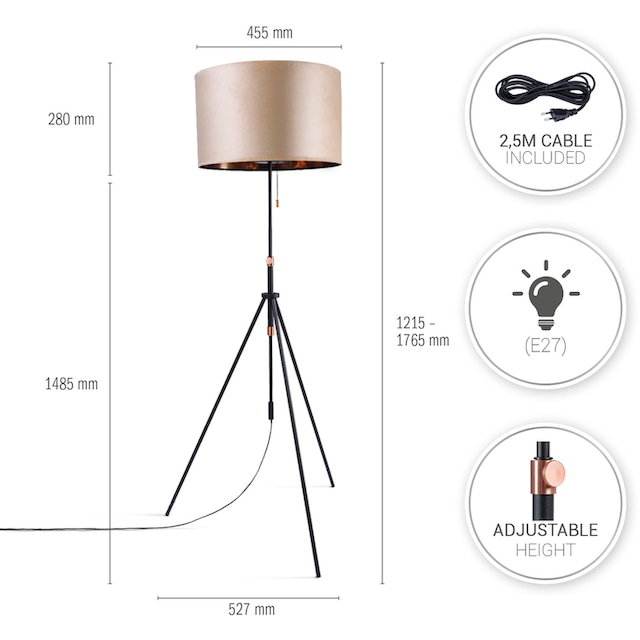 Paco Home Stehlampe »Naomi uni Color«, Wohnzimmer Höhenverstellbar 121,5  bis 176,5 cm Zugschalter Velour online kaufen | mit 3 Jahren XXL Garantie