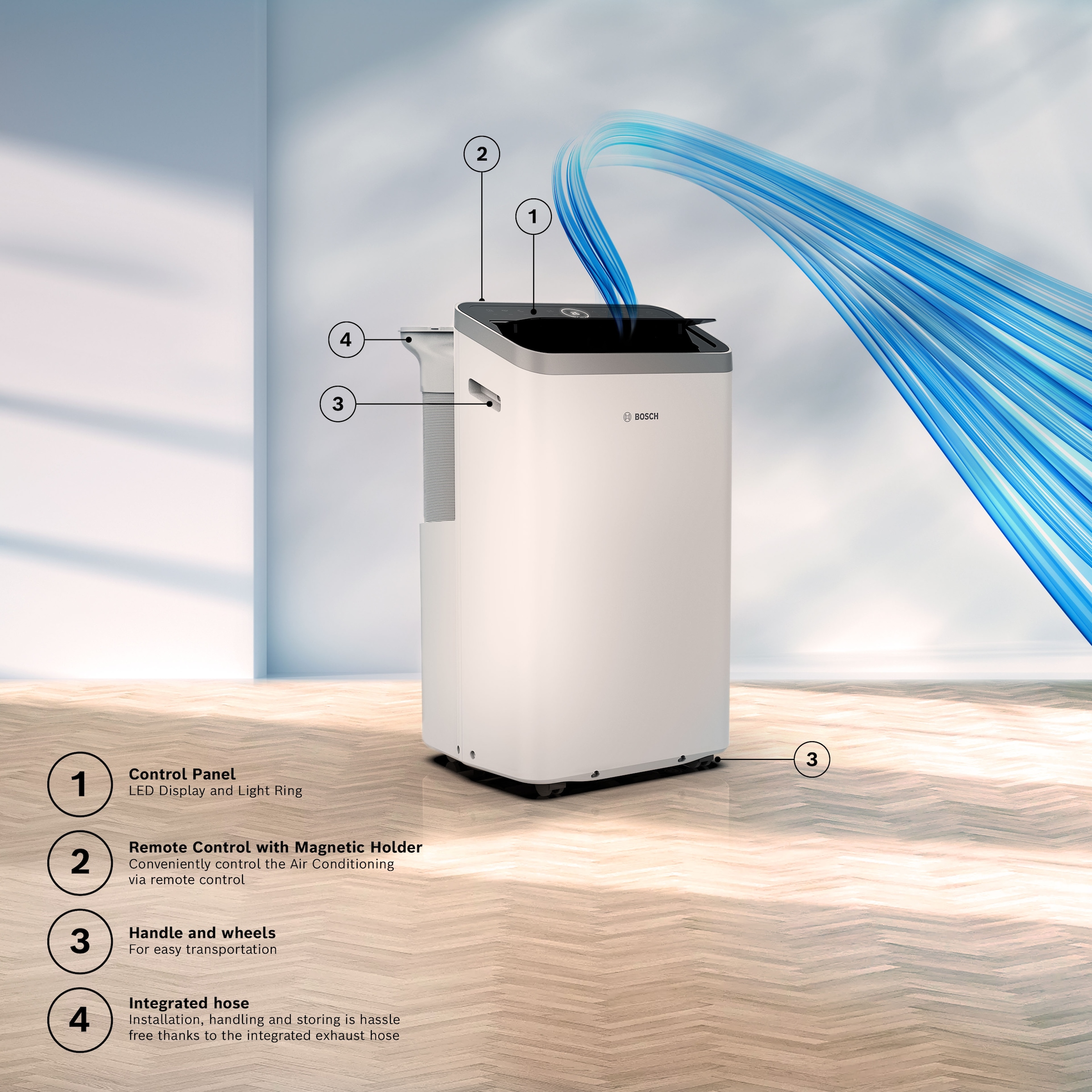 BOSCH 3-in-1-Klimagerät »Cool 4000 - 3-in-1 Klimaanlage, Luftentfeuchter, Ventilator« Entfeuchtung bis zu 50 l/Tag, für Räume bis zu 35m²