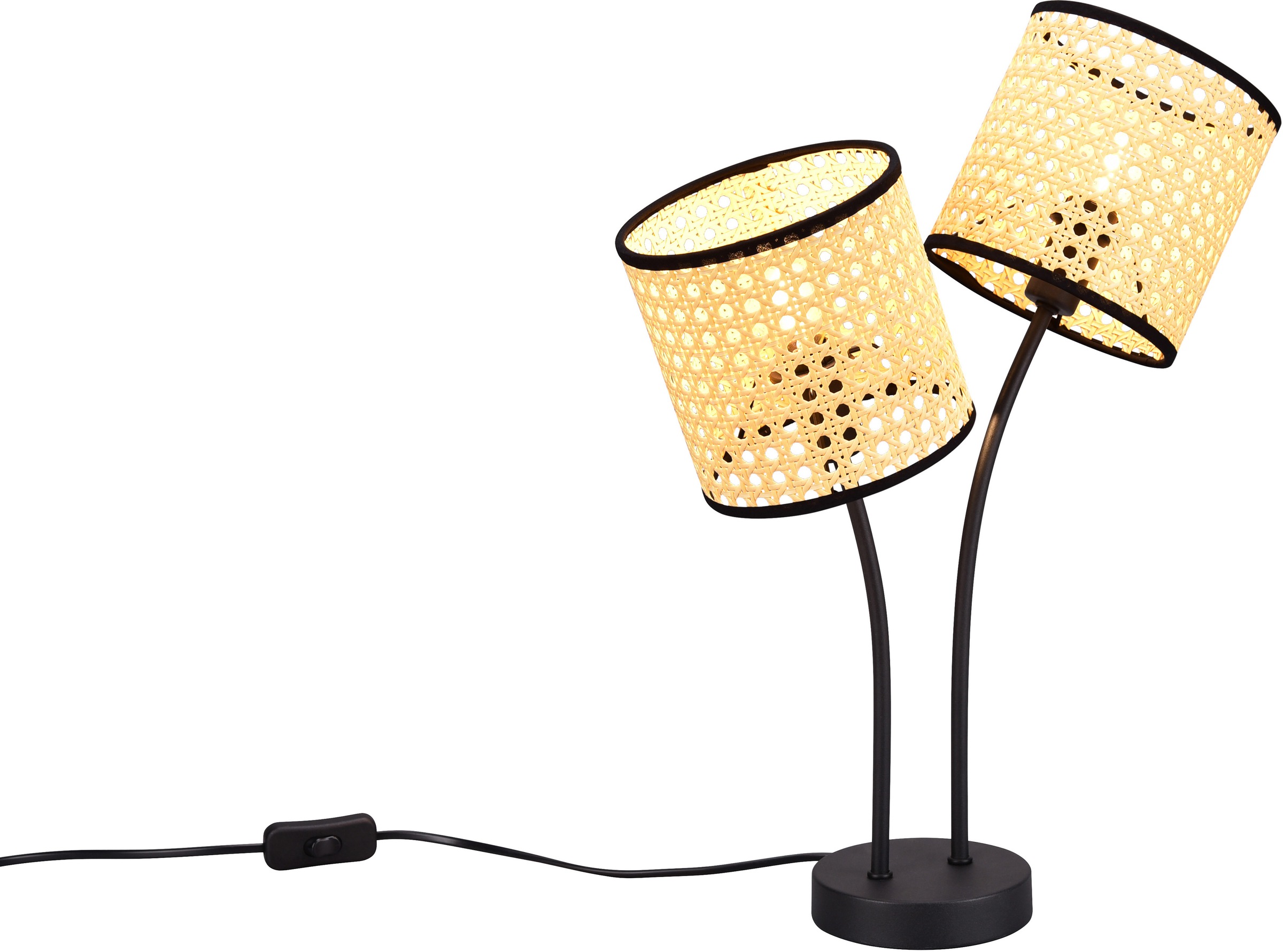 Leonique Tischleuchte »Jules«, 2 flammig, Leuchtmittel E14 | ohne Leuchtmittel, 2-flammige Tischlampe mit Wiener Geflecht, Ø 15cm, Schnurschalter