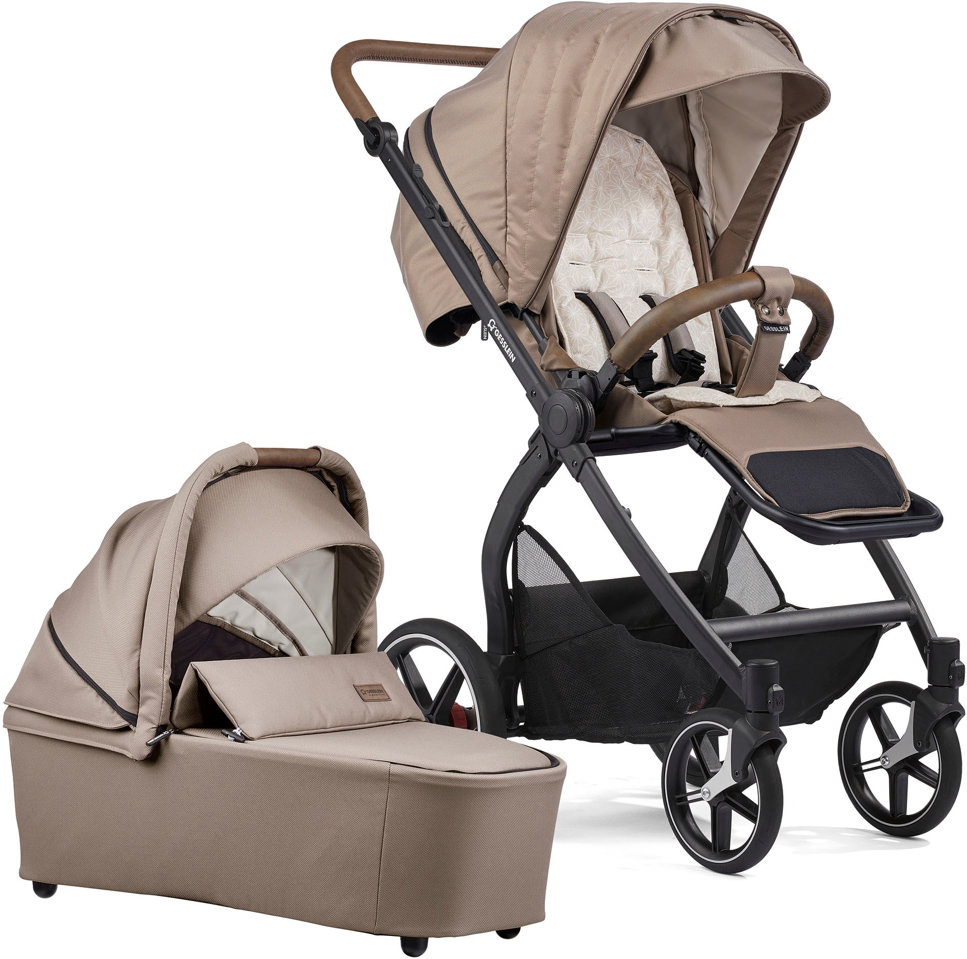 Kombi-Kinderwagen »FX4 Soft+ mit Aufsatz Swing schwarz, sand«, mit Babywanne C3 und...