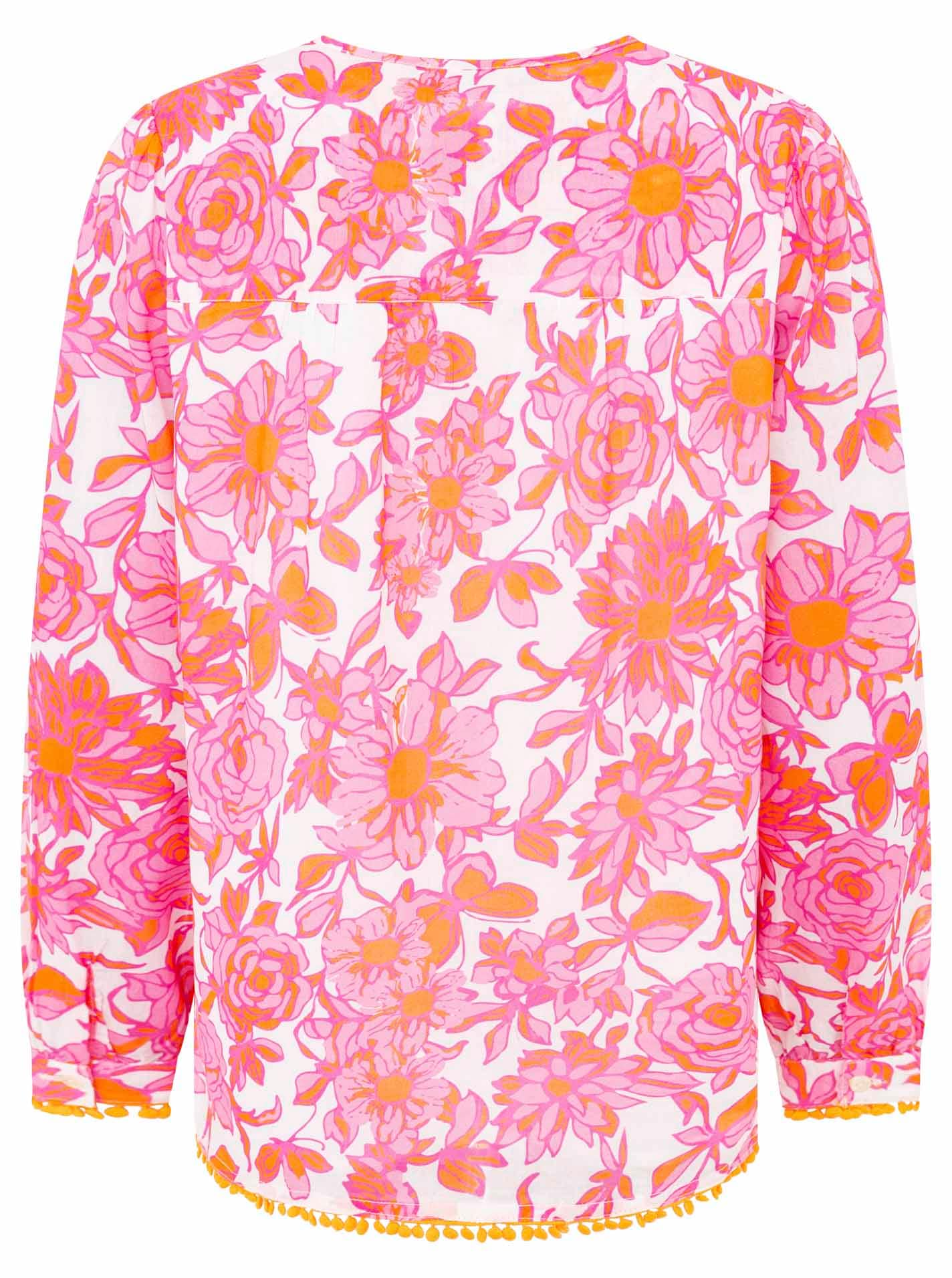 Zwillingsherz Shirtbluse »"Schmetterling"«, Blumenmuster, Tasseln,Pom Pom Besatz, Langarm