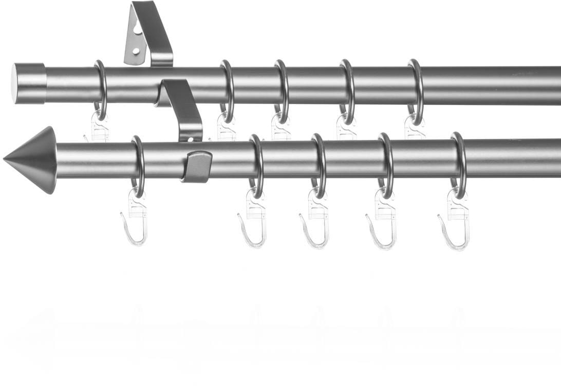 LICHTBLICK ORIGINAL Gardinenstange »Gardinenstange Kegel, 20 mm,  ausziehbar, 2 läufig 130 - 240 cm Chrom«, 2 läufig-läufig, ausziehbar,  Zweiläufige Vorhangstange mit Ringen für Gardinen und Stores.
