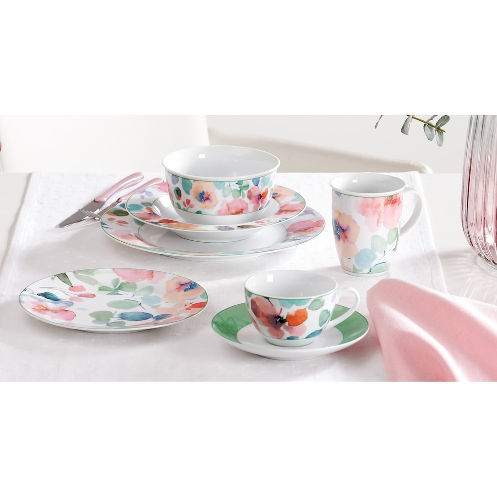 Ritzenhoff & Breker Tafelservice »Teller Set, Geschirr-Set Celine«, (Set, 12 tlg.), Floral-Dekor, 12 Teile, für 6 Personen