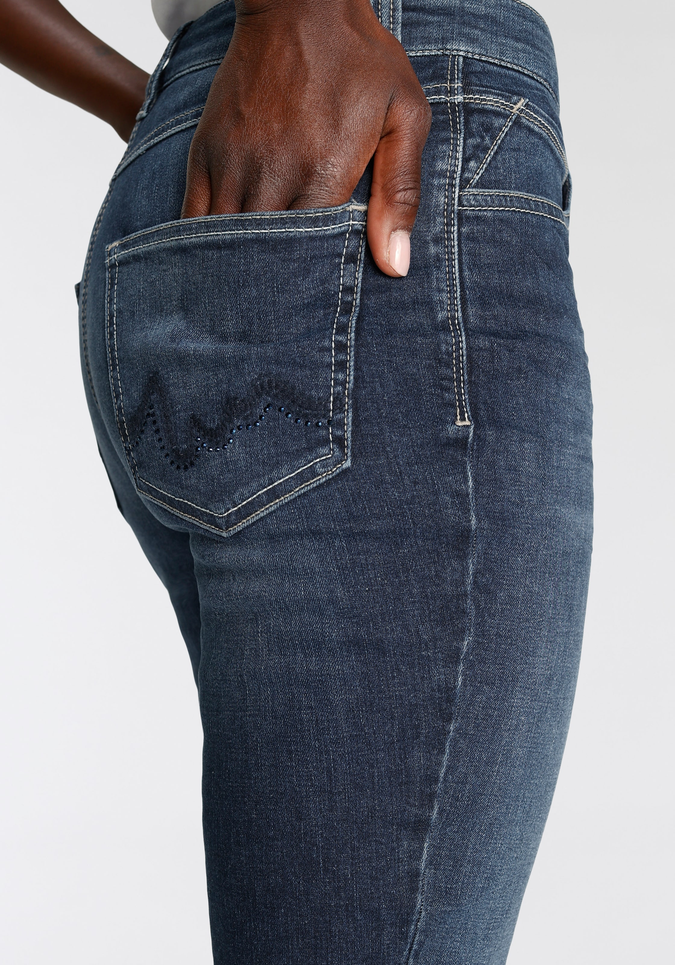 bei und ♕ Glizernsteinchen Jeans »Melanie Stickerei Gerade Taschen MAC auf den hinteren Wave-Glam«,