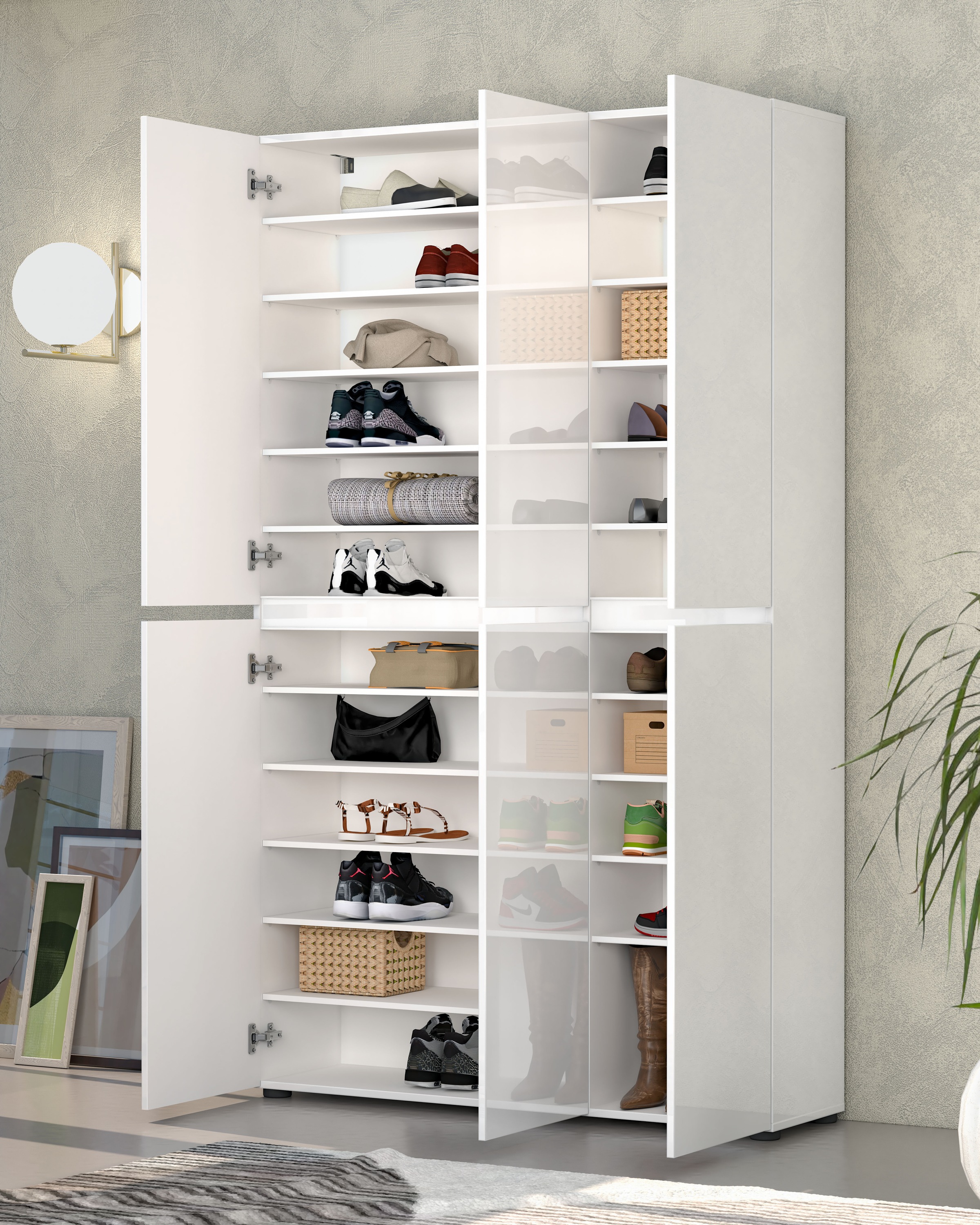 INOSIGN Schuhschrank »Mister,Schuhkommode,Schuhmöbel,Schuhablage,Schuhregal«, Breite 120 cm, Höhe 200 cm, Tiefe 34 cm, 6 Türen, 24 Fächer, 2 Spiegel