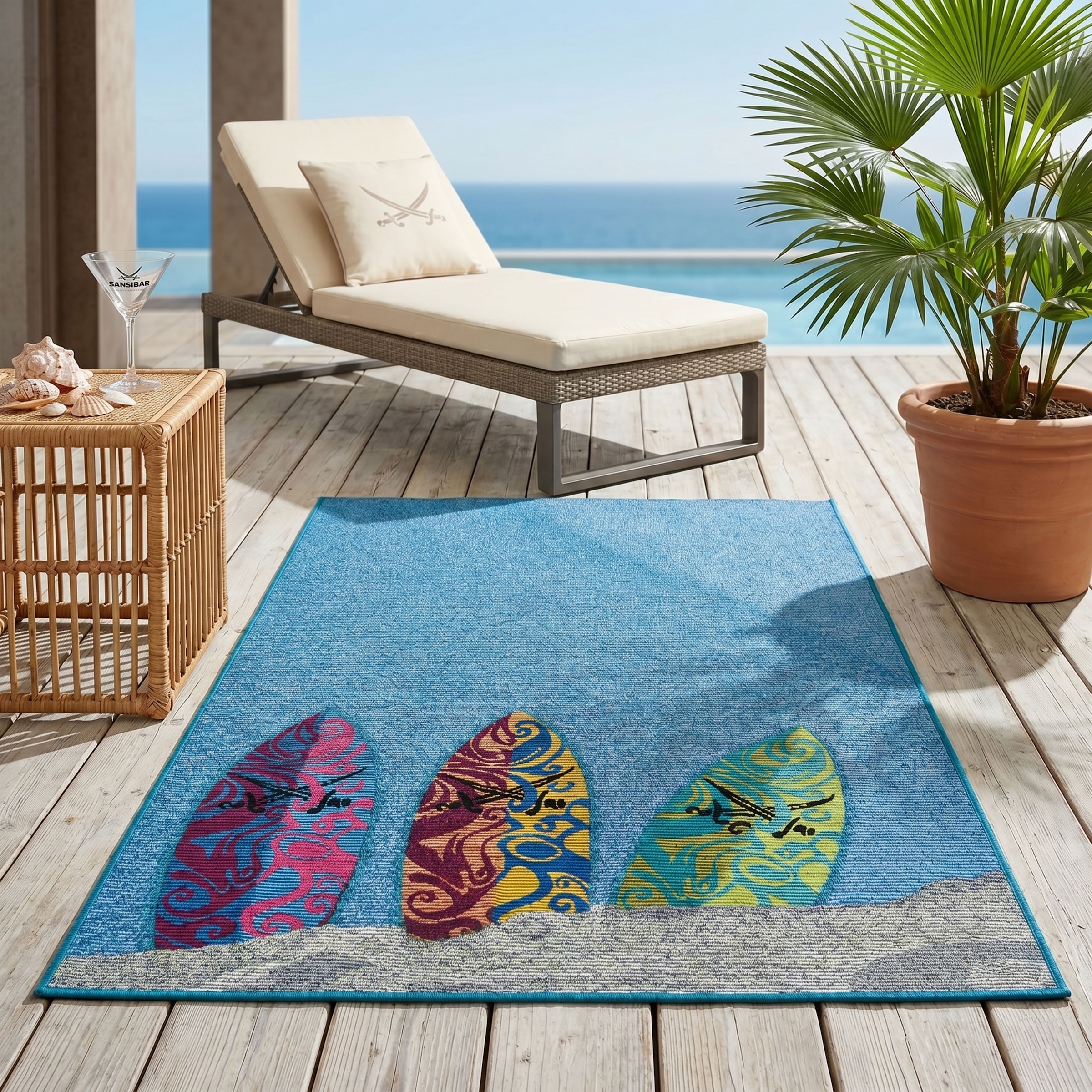 Sansibar Teppich »Rantum Beach SA-018« rechteckig 5 mm Höhe Flachgewebe, modernes Design, Surfboards, In- und Outdoor geeignet