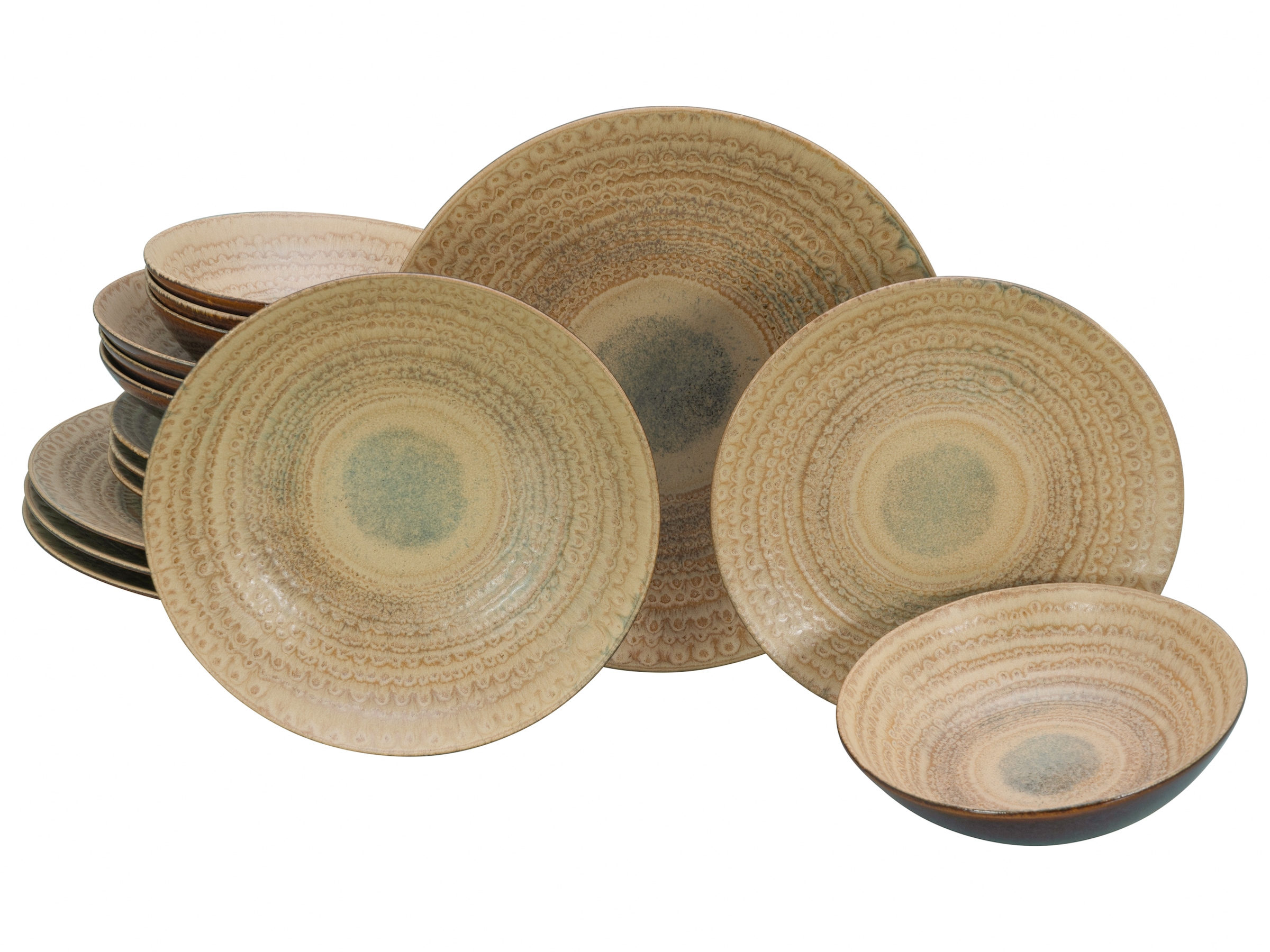 CreaTable Teller-Set »Neapel, Service 16-tlg.« Teller Set, Edles Tellerset, Vulkanoptik