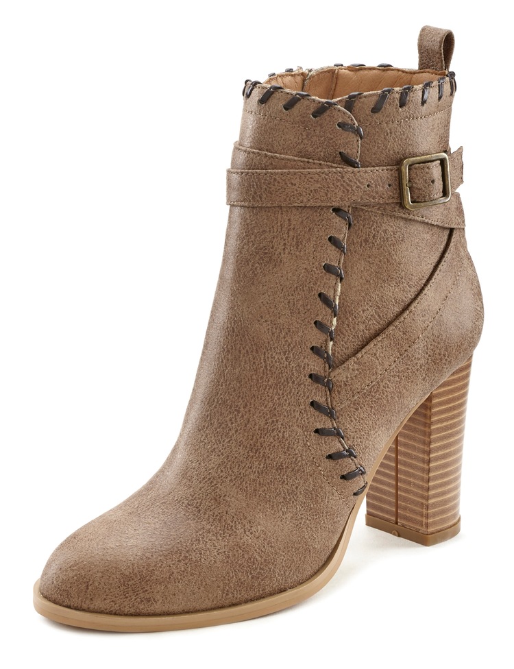 High-Heel-Stiefelette, Ankle Boot, Stiefel im Vintage-Look mit bequemen Blockabsatz