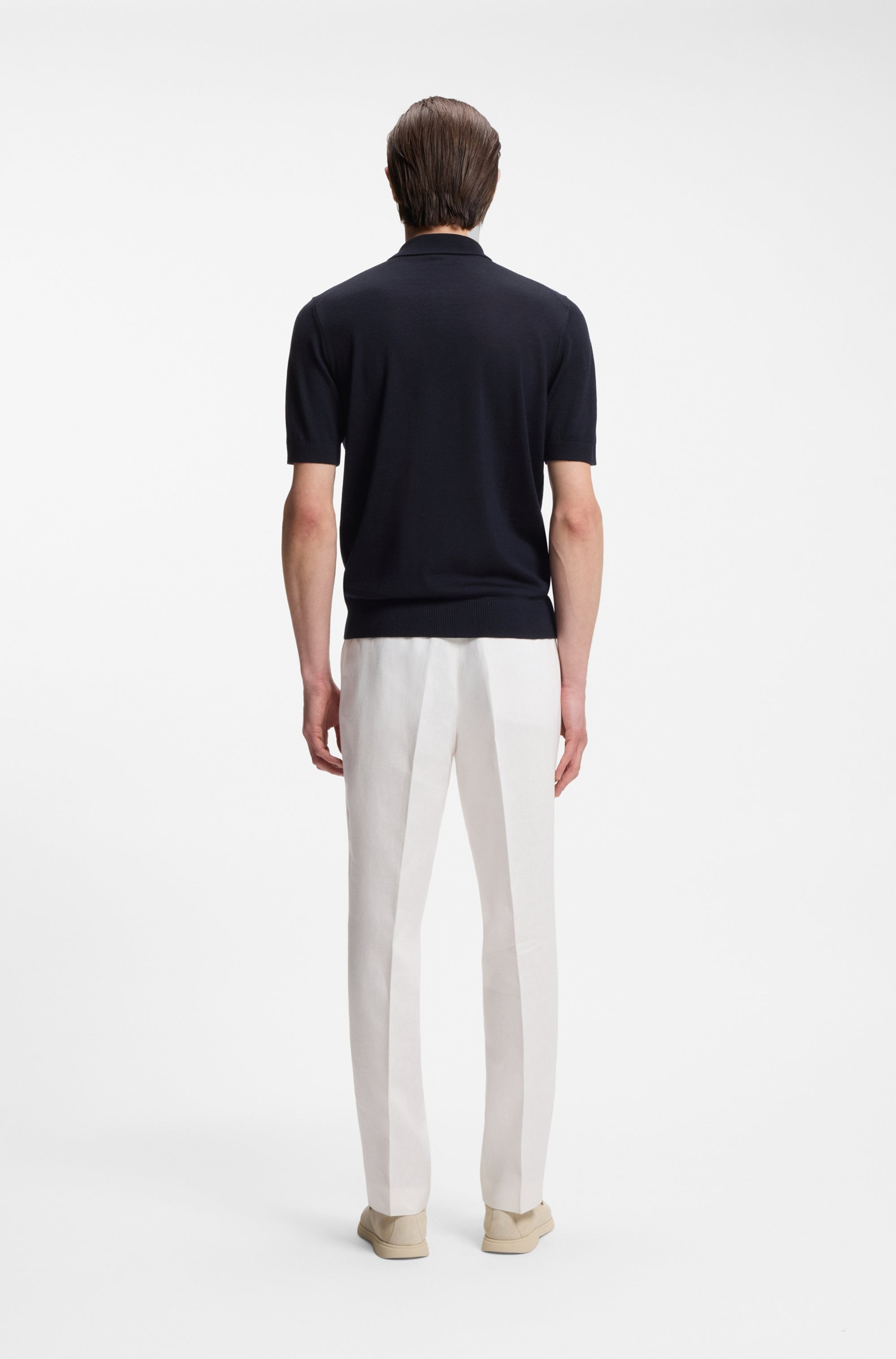 BOSS Kurzarmpullover »Nolano« aus Schurwolle, Polokragen