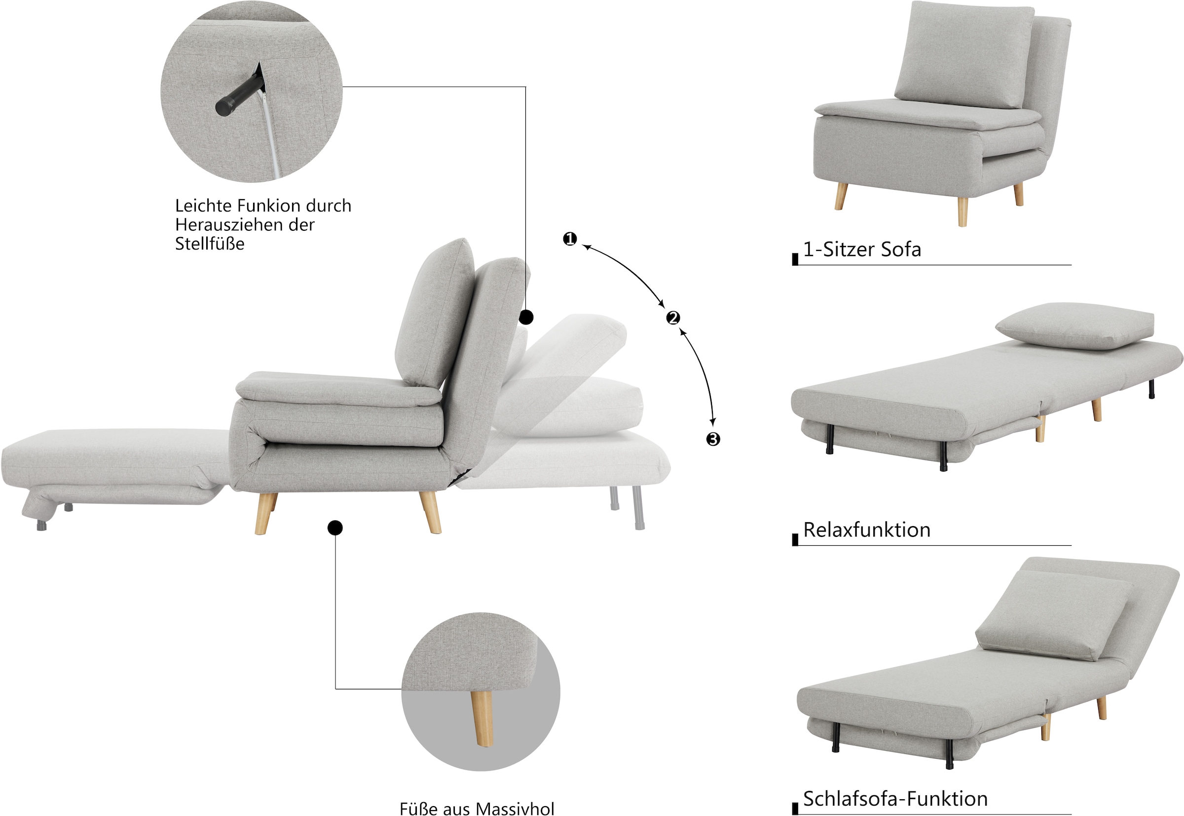 OTTO home Sessel »AINSLEY  - OTTO. Verlässliche Qualität.« wandelbar zum Gästebett, Schlafliege, Webstoff u. Cord-Bezug