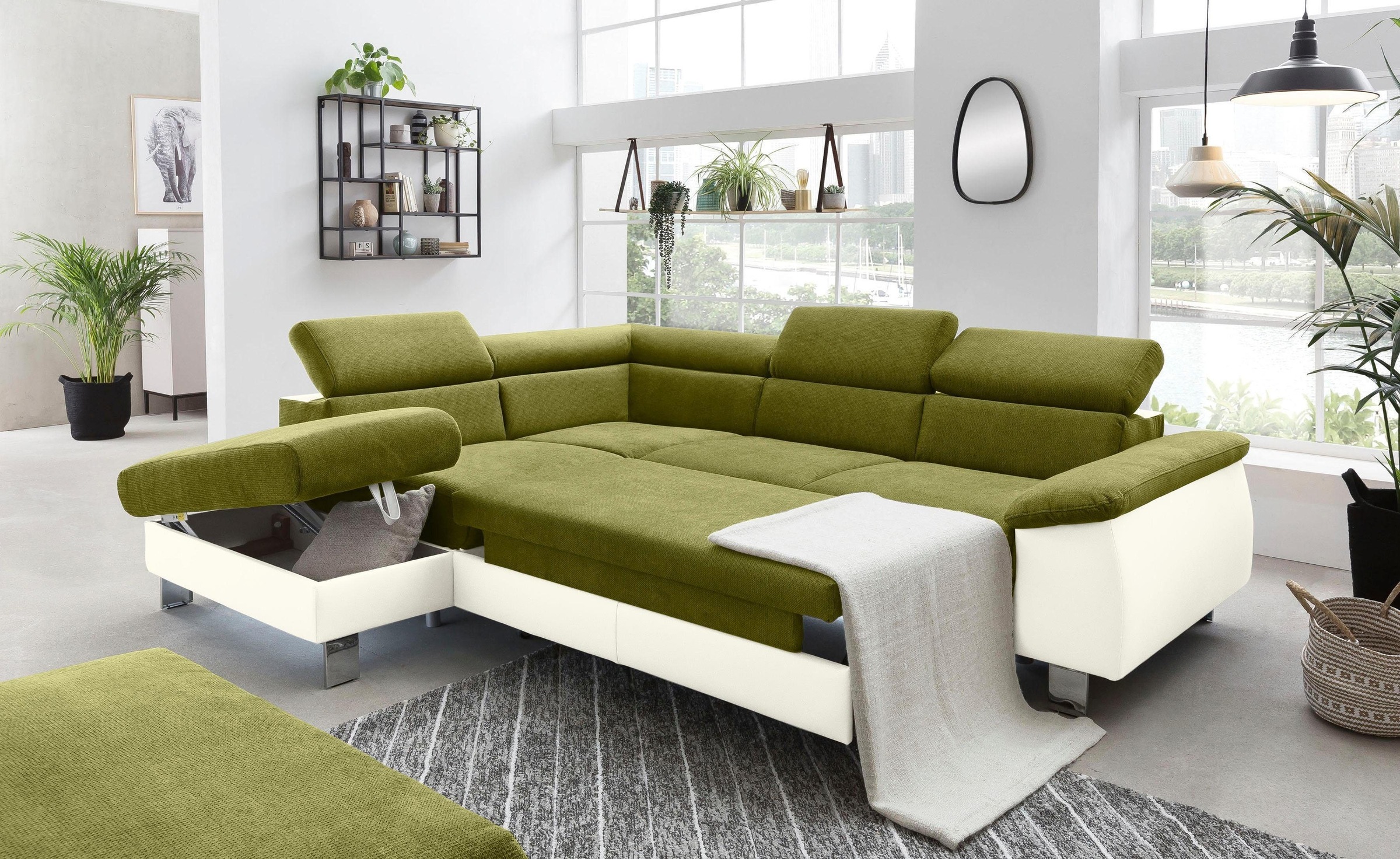 COTTA Polstergarnitur »Komaris L-Form«, (Set), Set bestehend aus: Ecksofa mit Kopfteilverstellung & Hocker