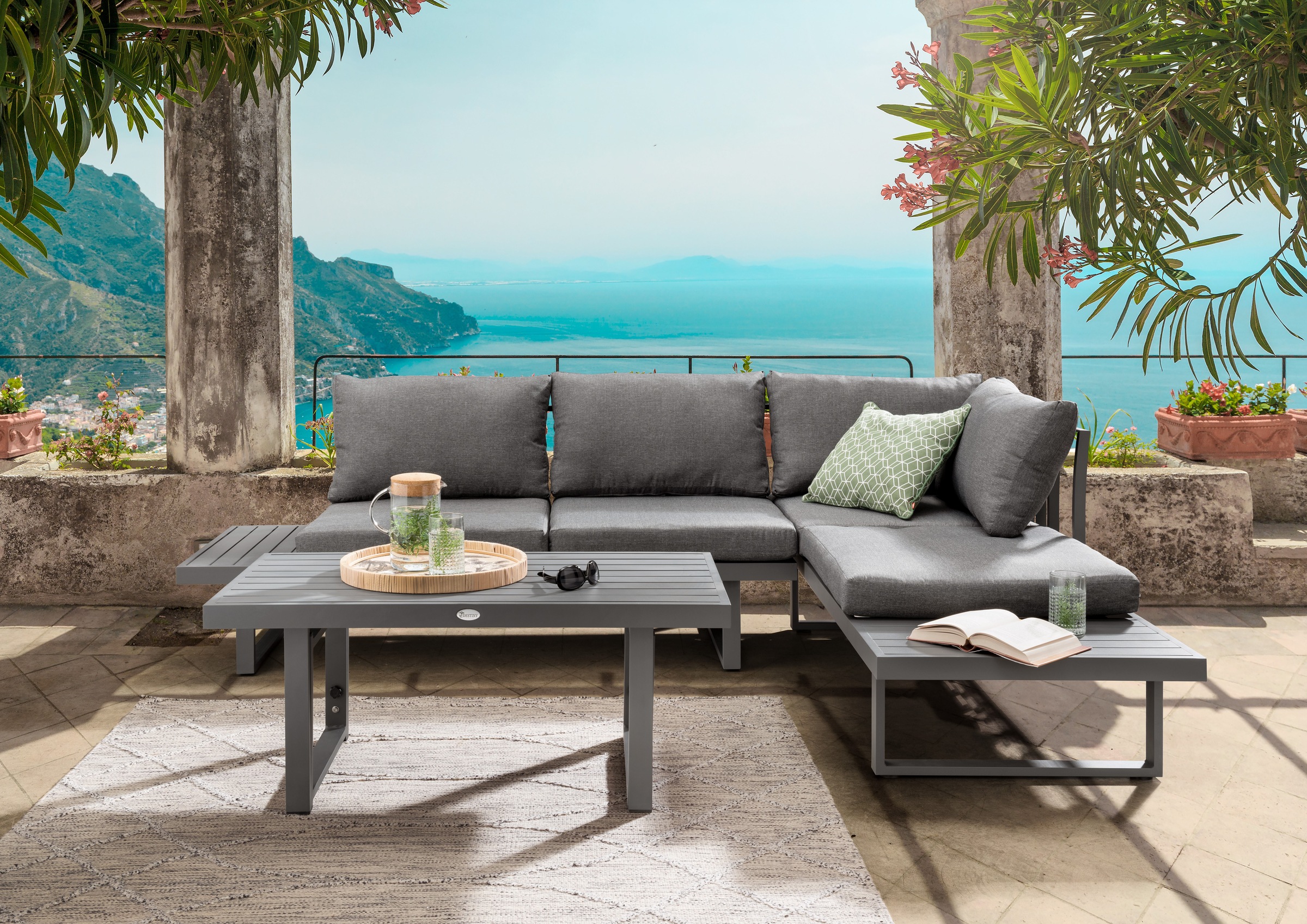 Destiny Gartenlounge-Set "SEA POINT Multifunkt.-Loungeset anthrazit, Tisch: 110x58x45/68cm" Set, 15 Stk. tlg. Aluminium