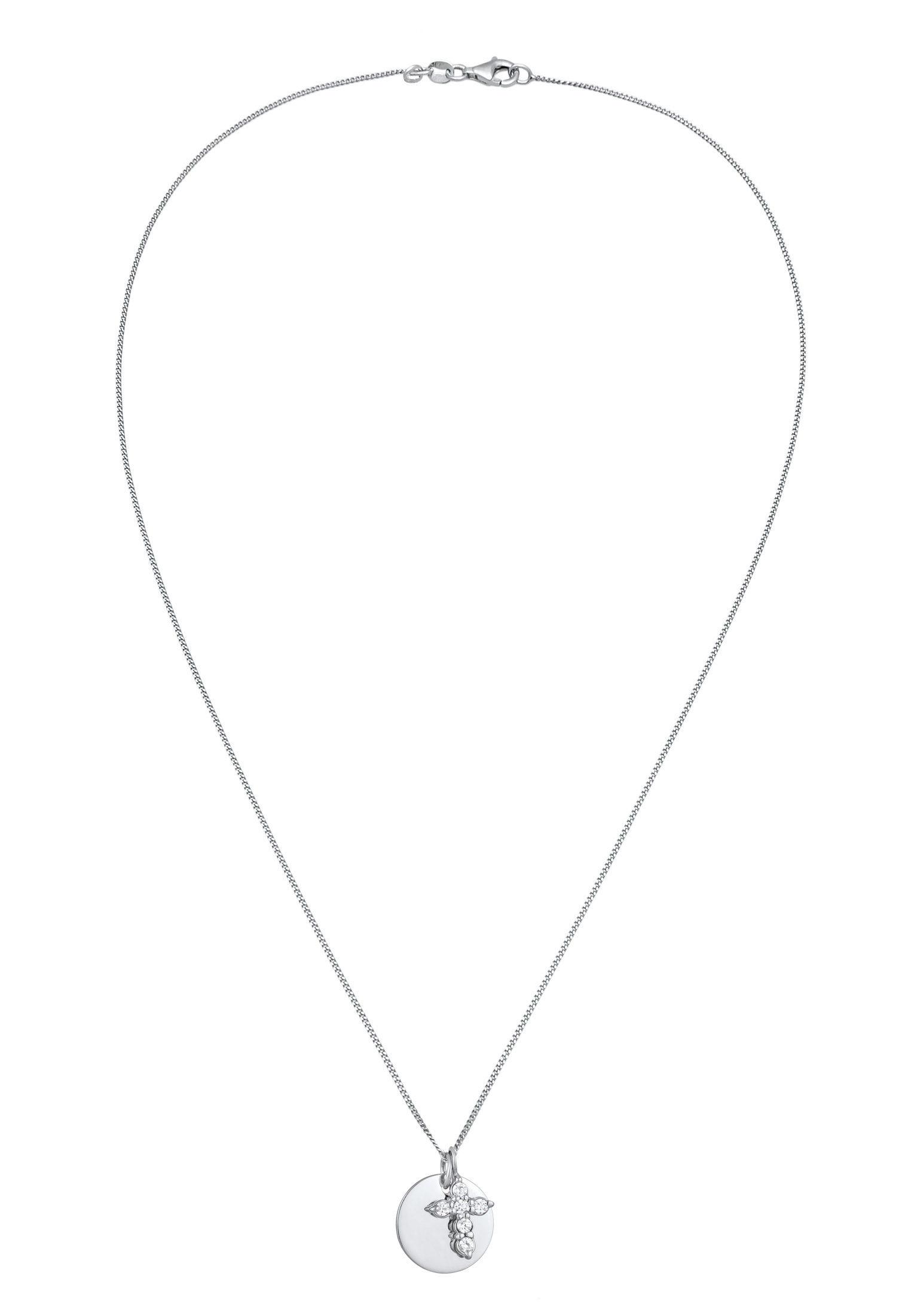 Elli Silberkette »Halskette Kreuz Zirkonia Weiß Plättchen 925 Sterling Silber«