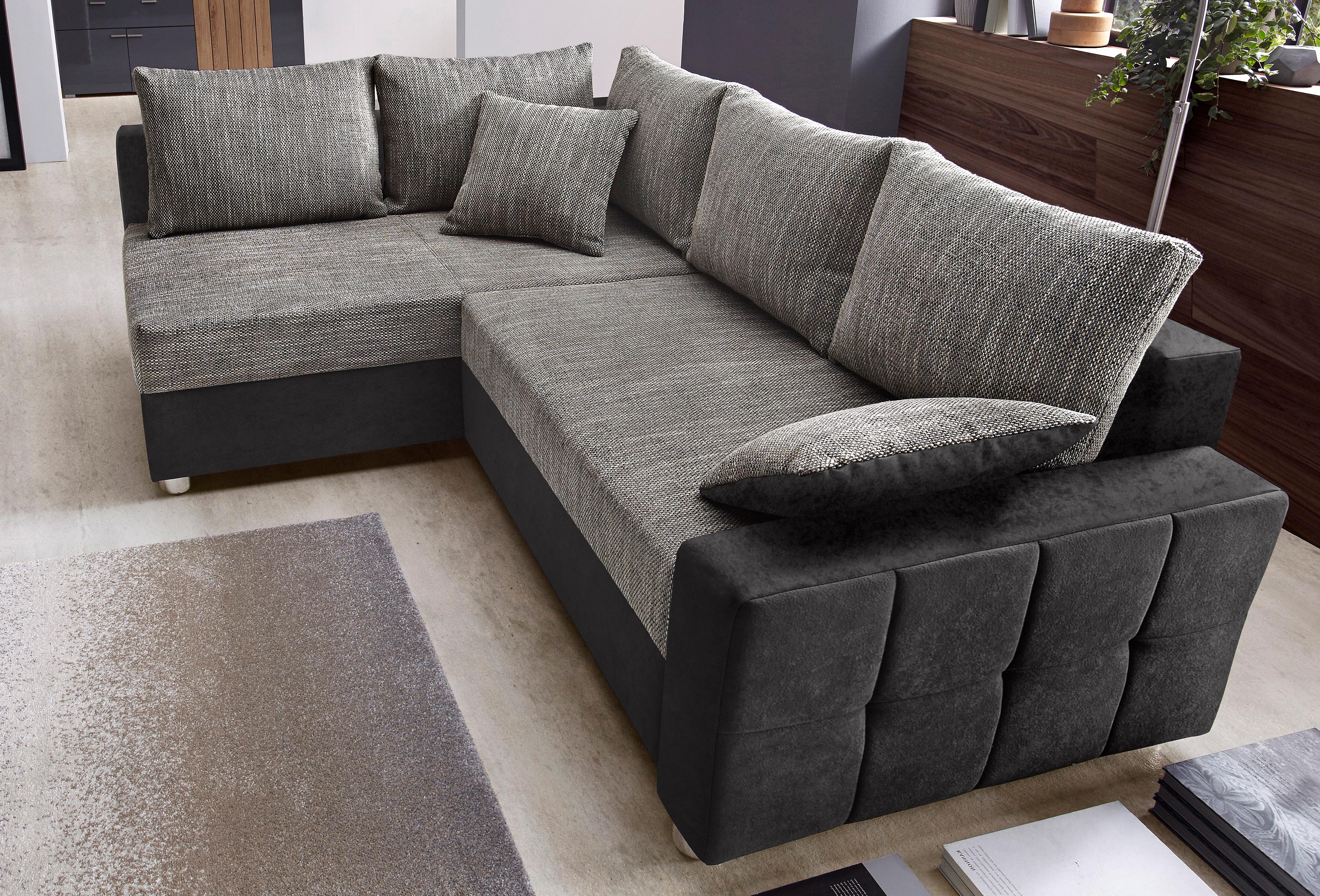 COLLECTION AB Ecksofa "Parma L-Form, B: 224 cm" Schlaffunktion, Bettkasten & 2 Zierkissen, Federkern