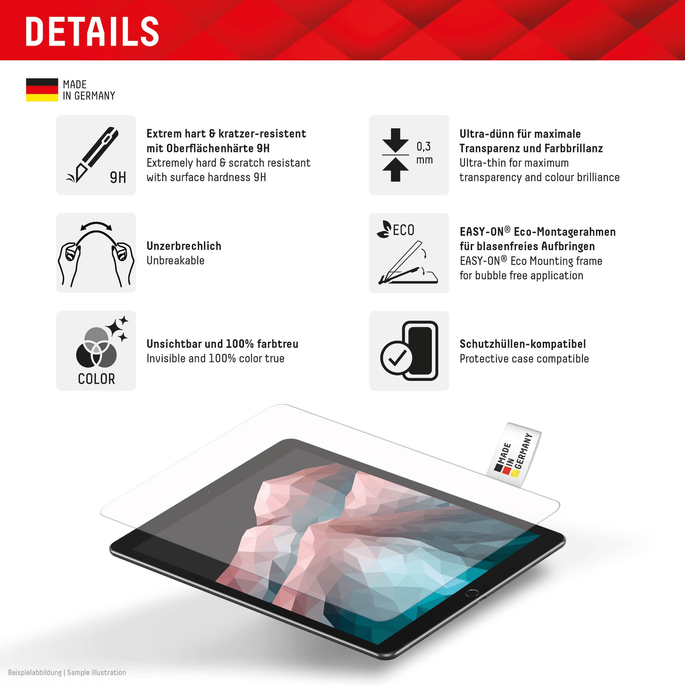 Displex Displayschutzglas »Tablet Glass« für Samsung Galaxy Tab A9;Samsung Galaxy Tab A11 Bildschirmschutz, Schutzglas, Splitterschutz, kratzfest