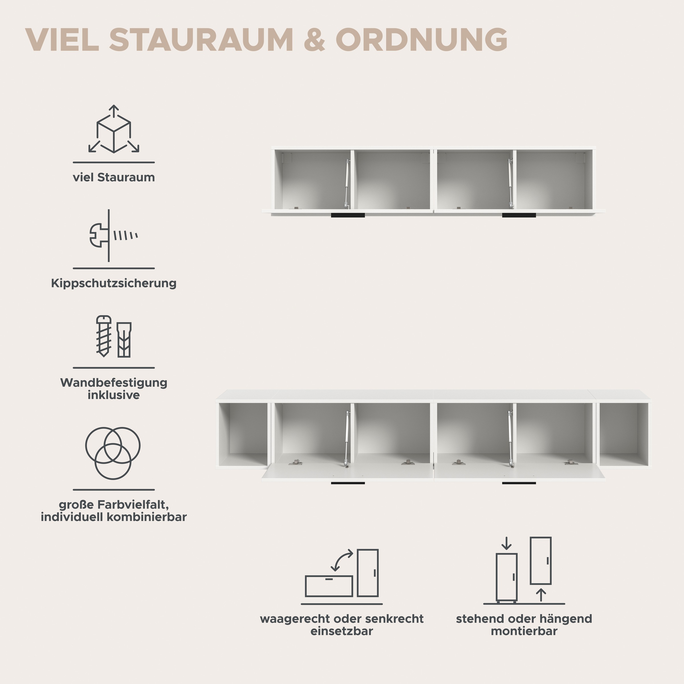 Home affaire Schrank-Set »ENESTE, 6-teilig, in verschiedenen Farben, individuell kombinierbar« verschiedenste Kombinationmöglichkeiten, stehend oder hängend, 2 Stk. tlg.
