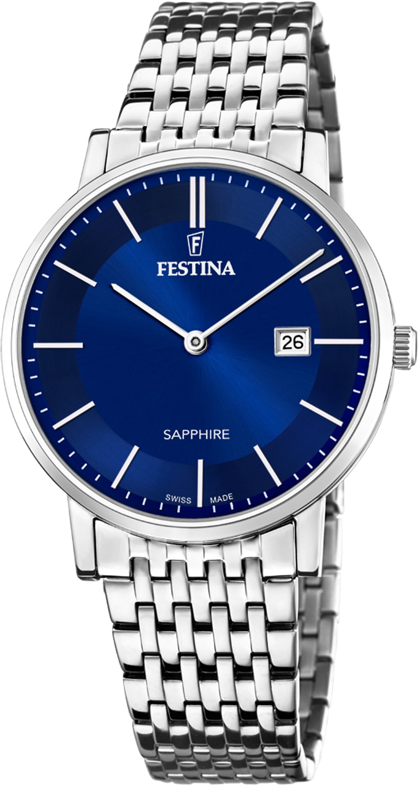 Festina Quarzuhr »Festina Swiss Made, F20018/2«, Armbanduhr, Herrenuhr, Datum, Saphirglas, Swiss Made