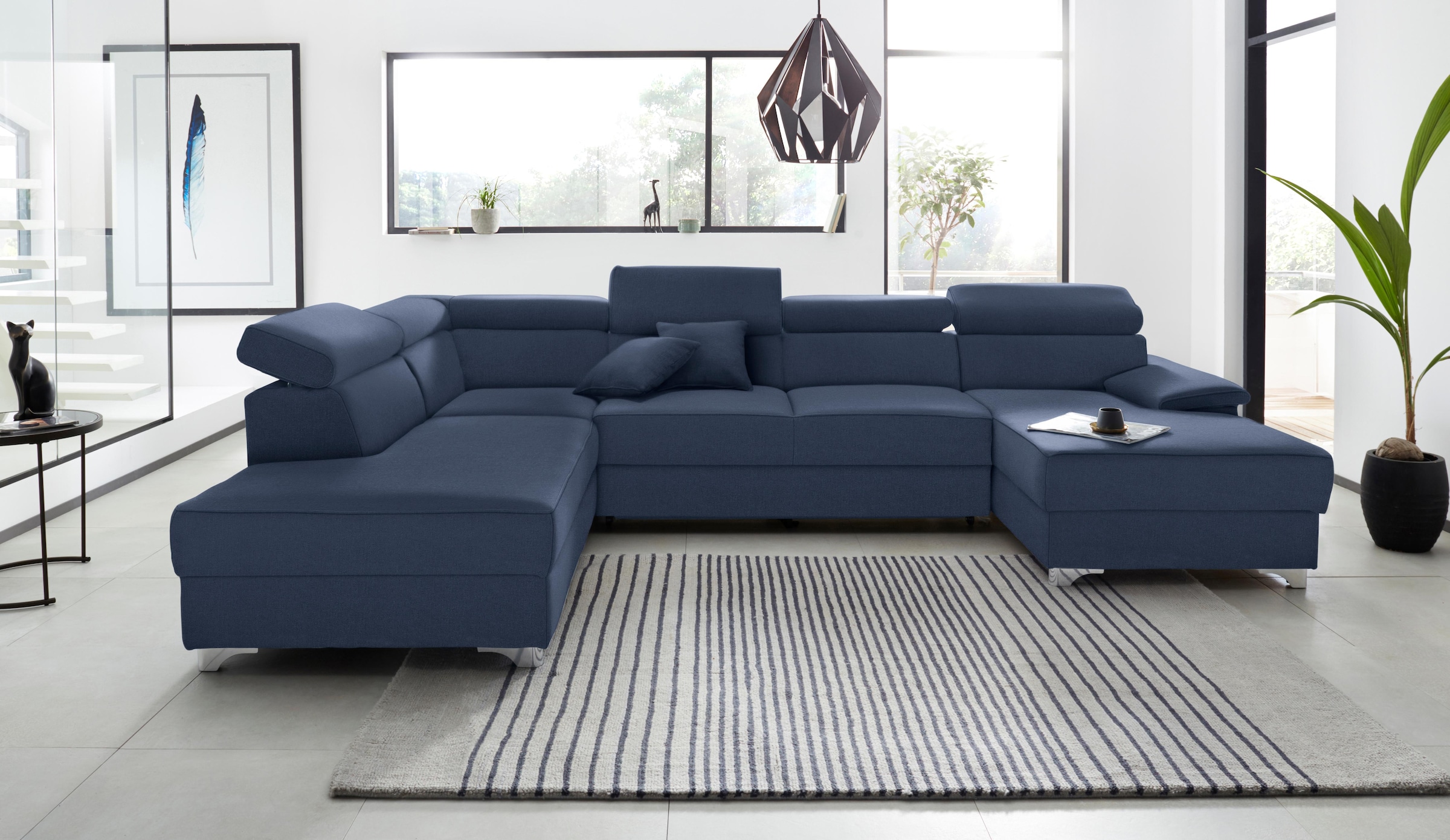 DOMO collection Wohnlandschaft »Mira, inklusive Kopfteilverstellung für mehr Wohlfühlkomfort, U-Form«, wahlweise mit Bettfunktion und Bettkasten, elegant und modern
