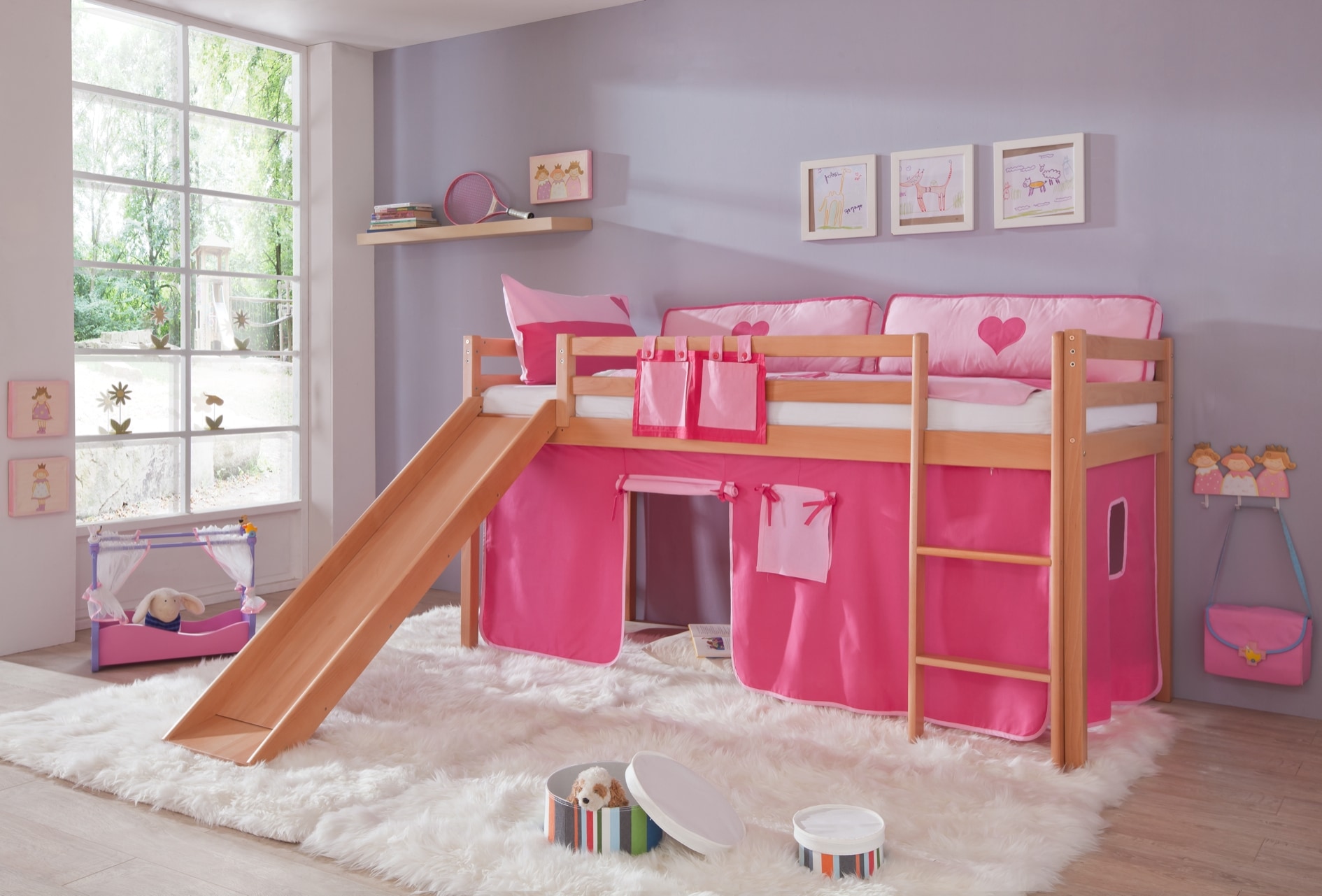 Relita Hochbett »Toby«, Buche natur lackiert mit Textil-Set, wahlweise mit Rolllattenrost
