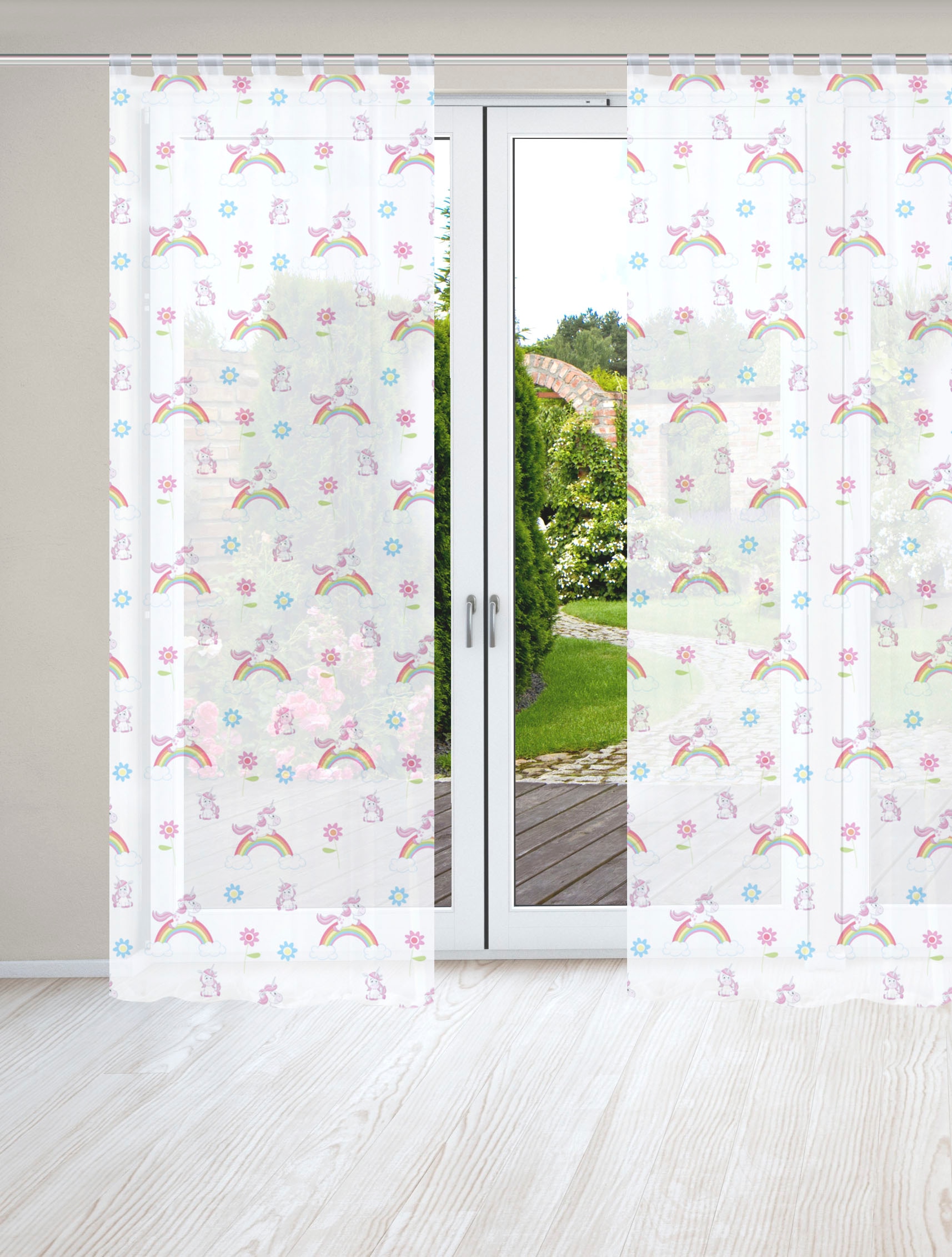 HOME WOHNIDEEN Vorhang »EINHORN«, (2 St.), 2er Pack Schlaufenschal EINHORN bedruckt