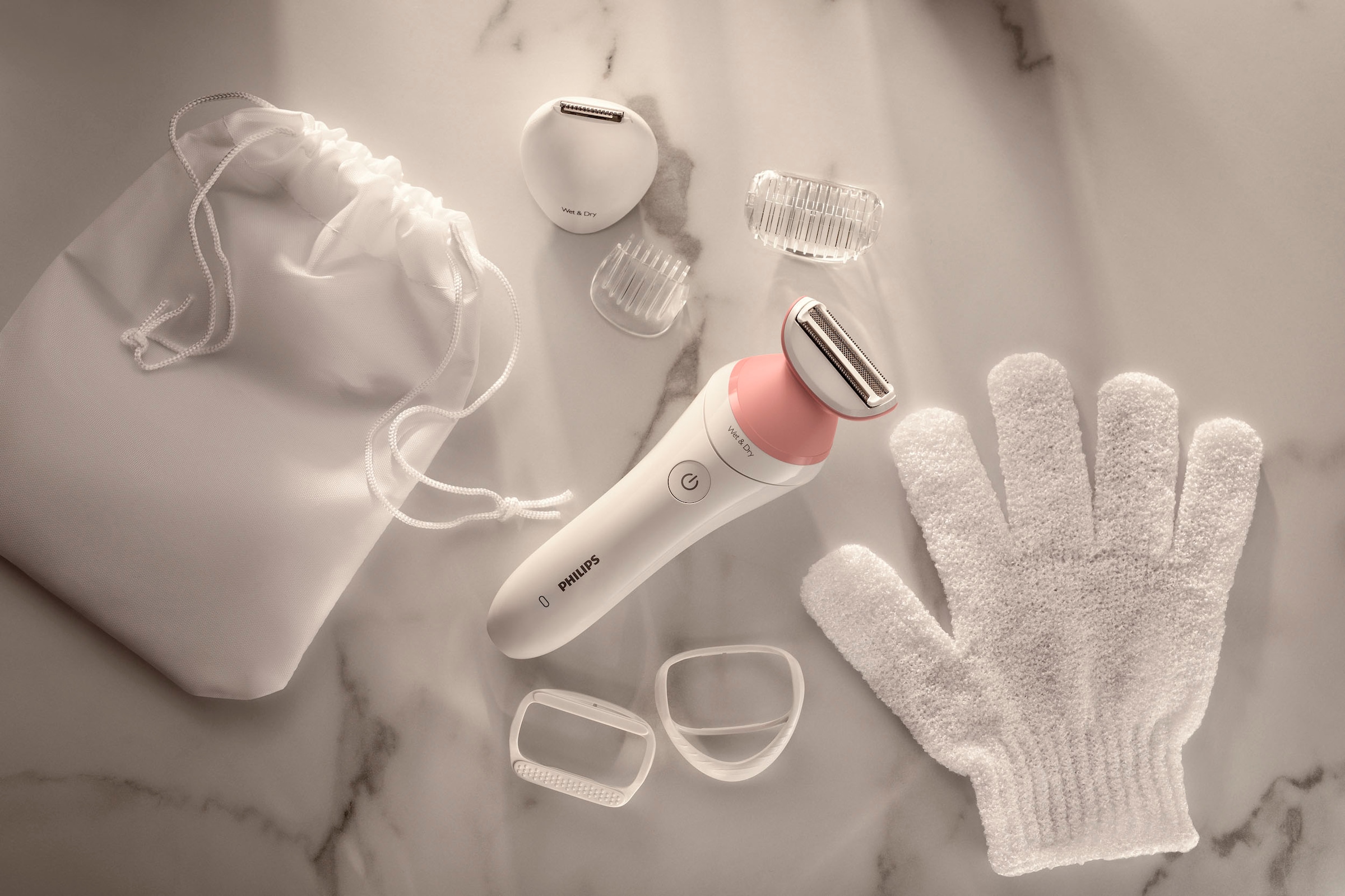 Philips Elektrokörperrasierer »SatinShave Prestige Series 6000 BRL146/00«, 5 St. Aufsätze, nass oder trocken, inkl. Handschuh und Tasche