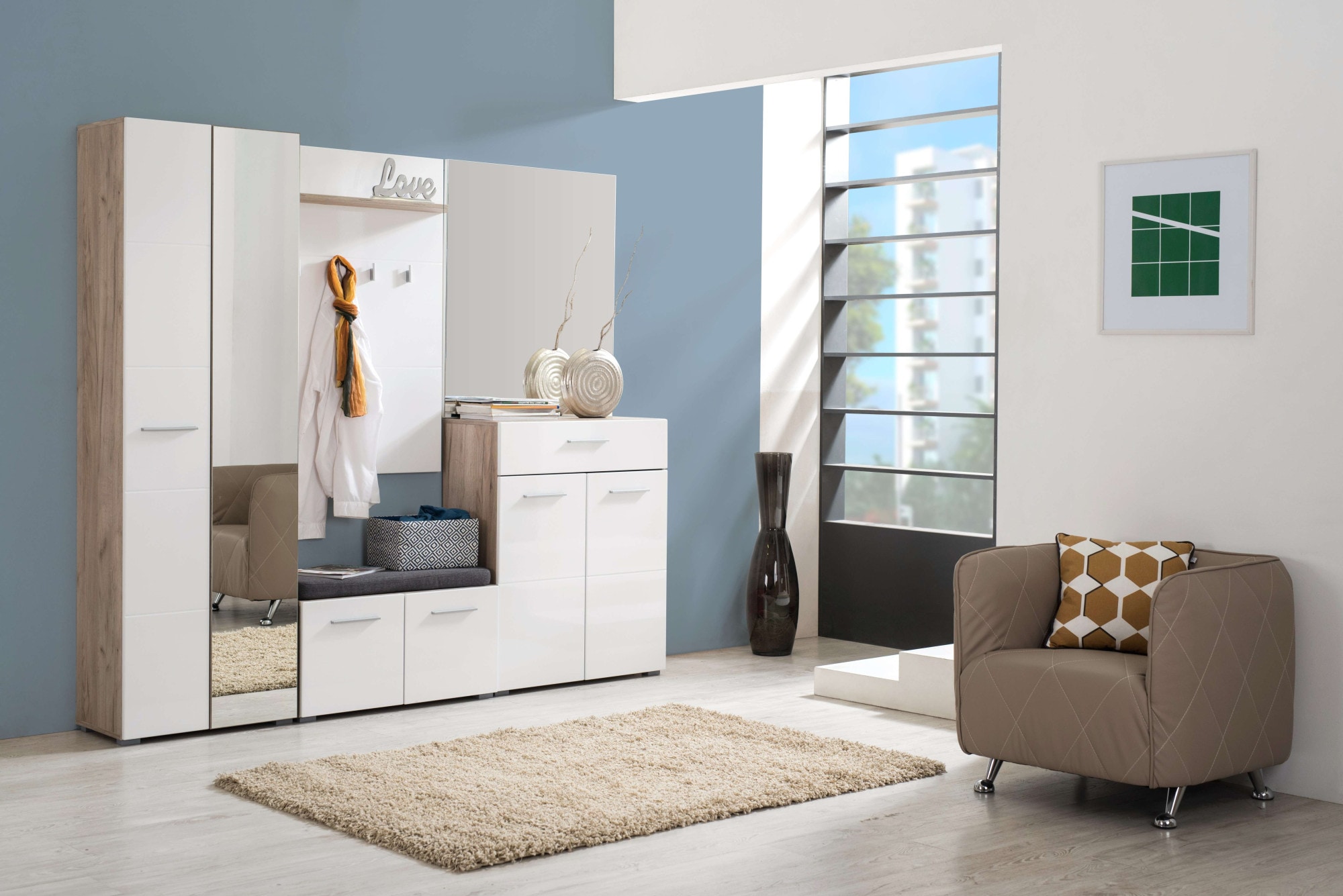Home affaire Garderobenschrank »Beny Kleiderschrank, Stauraumschrank, Flurschrank, Höhe 193 cm«, Hochglanzfronten, Spiegeltür, Breite 60 cm, ausziehbare Kleiderstange