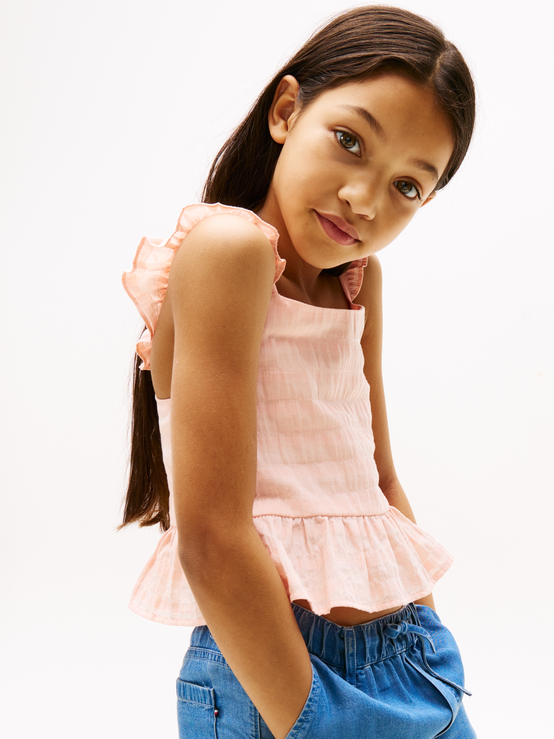 Tommy Hilfiger Trägertop »TEXTURED COTTON TOP SLVLS«, mit Stickerei, mit Rüschen