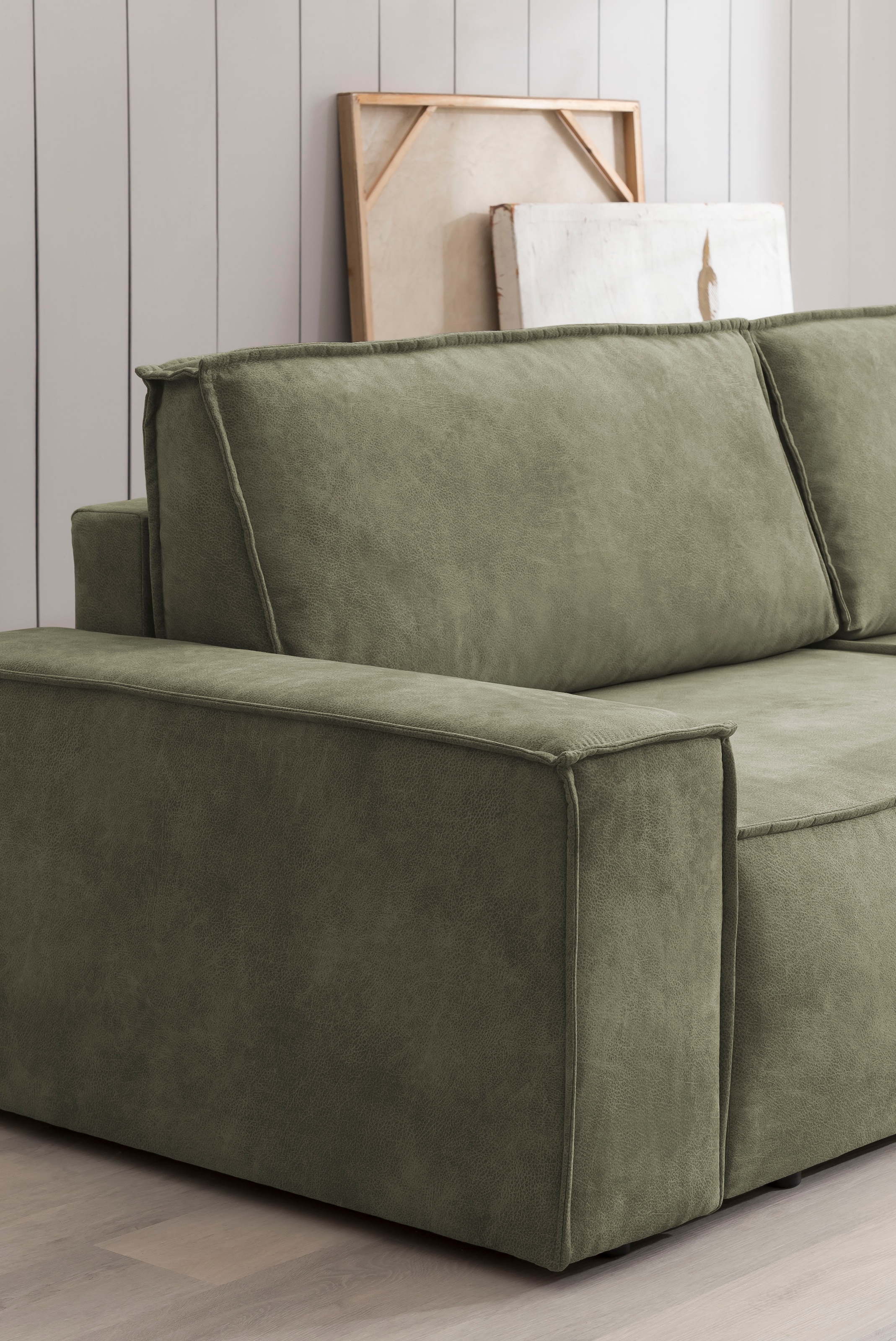 Home affaire Wohnlandschaft »SHERWOOD 329 cm, U-Form, Schlafsofa,«, Schlaffunktion m. Bettkasten (194x139 cm), Cord, Vintage, Samtvelours