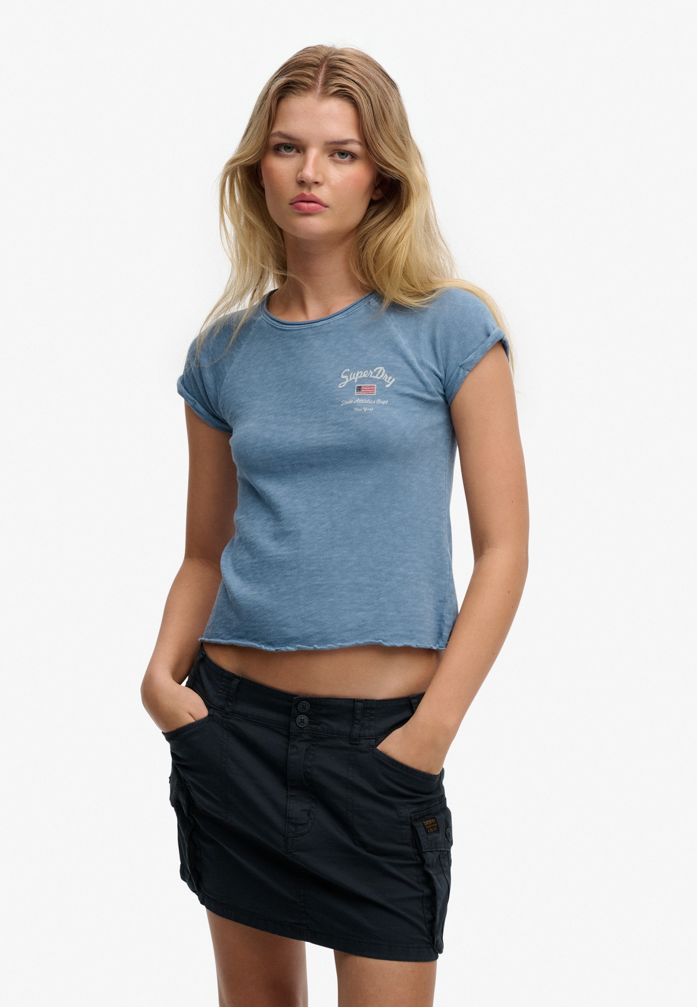 Superdry Kurzarmshirt »ATH ESS SLUB GRAPHIC TEE« Baumwolle, skinny fit