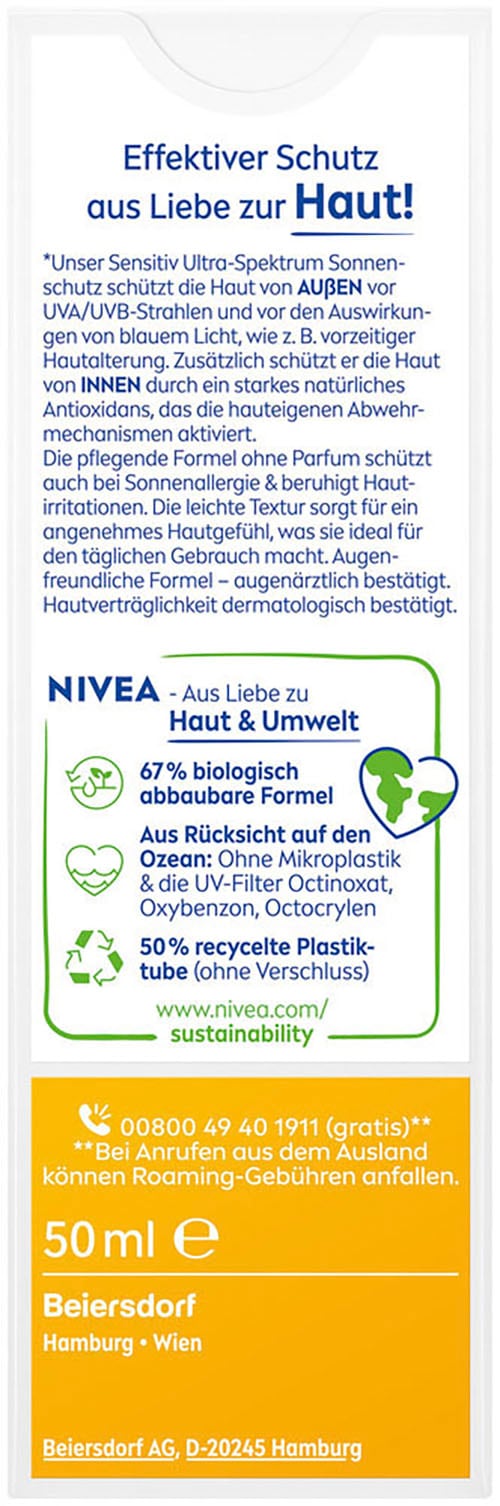 Nivea Sun Sonnenschutzpflege »UV GESICHT Sensitiv Sonnenschutz LSF50 & Sonnenspray LSF50+«, (Set)