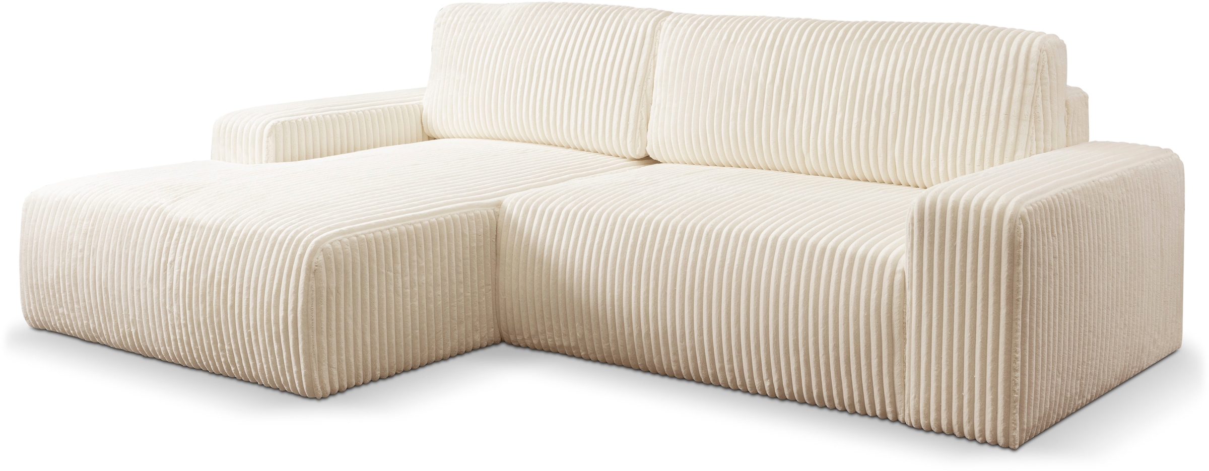 WERK2 Ecksofa »Rotterdam-L, kuschelweicher Cord oder Breitcord, L-Form, Breite 267 cm«, Design Ecksofa mit Schlaffunktion & Bettkasten, Breitcord, Creme