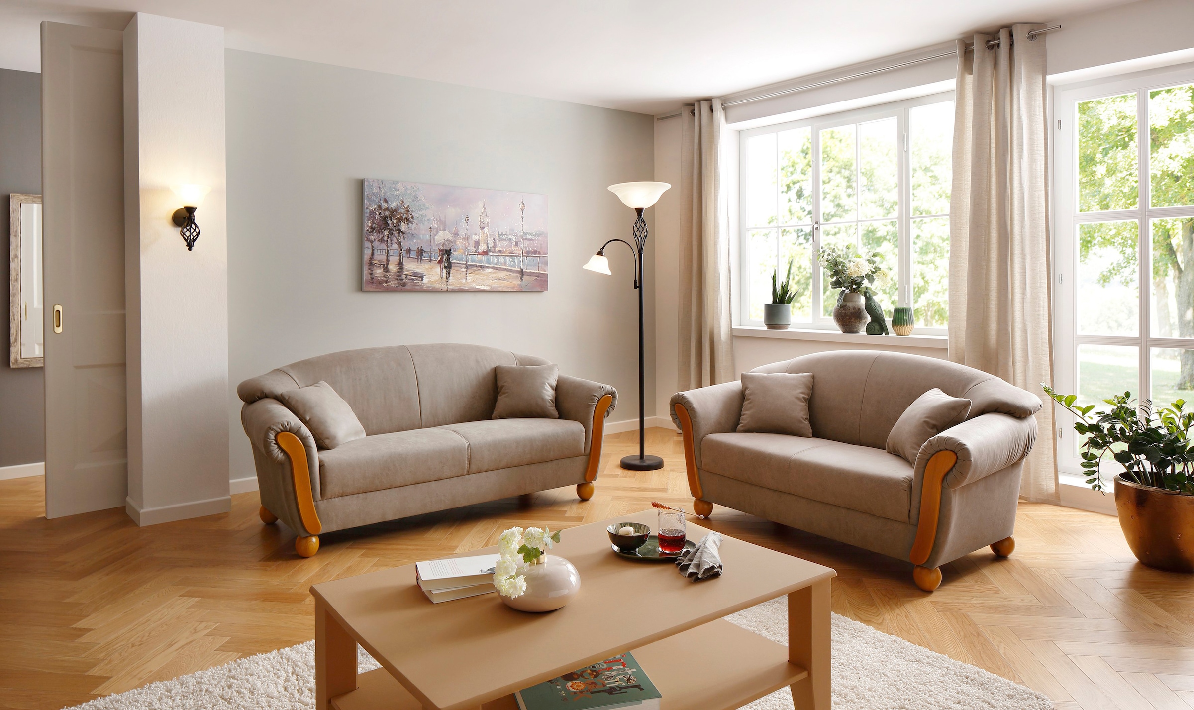 Home affaire 3-Sitzer »Milano Vintage«, mit Federkern, Bezug in Lederoptik, incl. Zierkissen