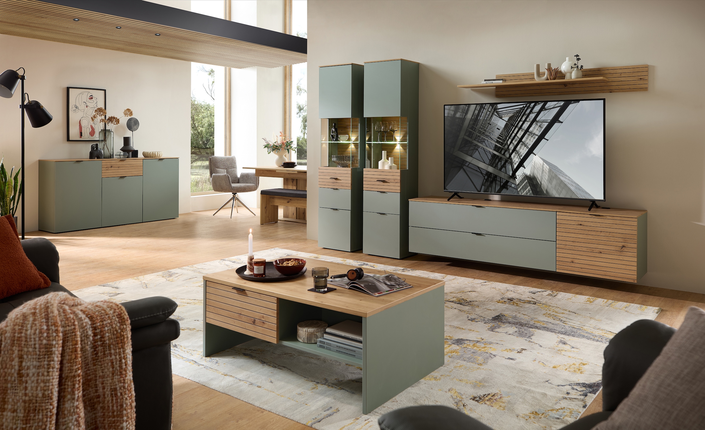 Innostyle Vitrine »INA Vitrine, 45 x 200 x 36 cm (B/H/T)« 1 Stk. tlg. L/R verwendbar, inkl. Beleuchtung, Softclose